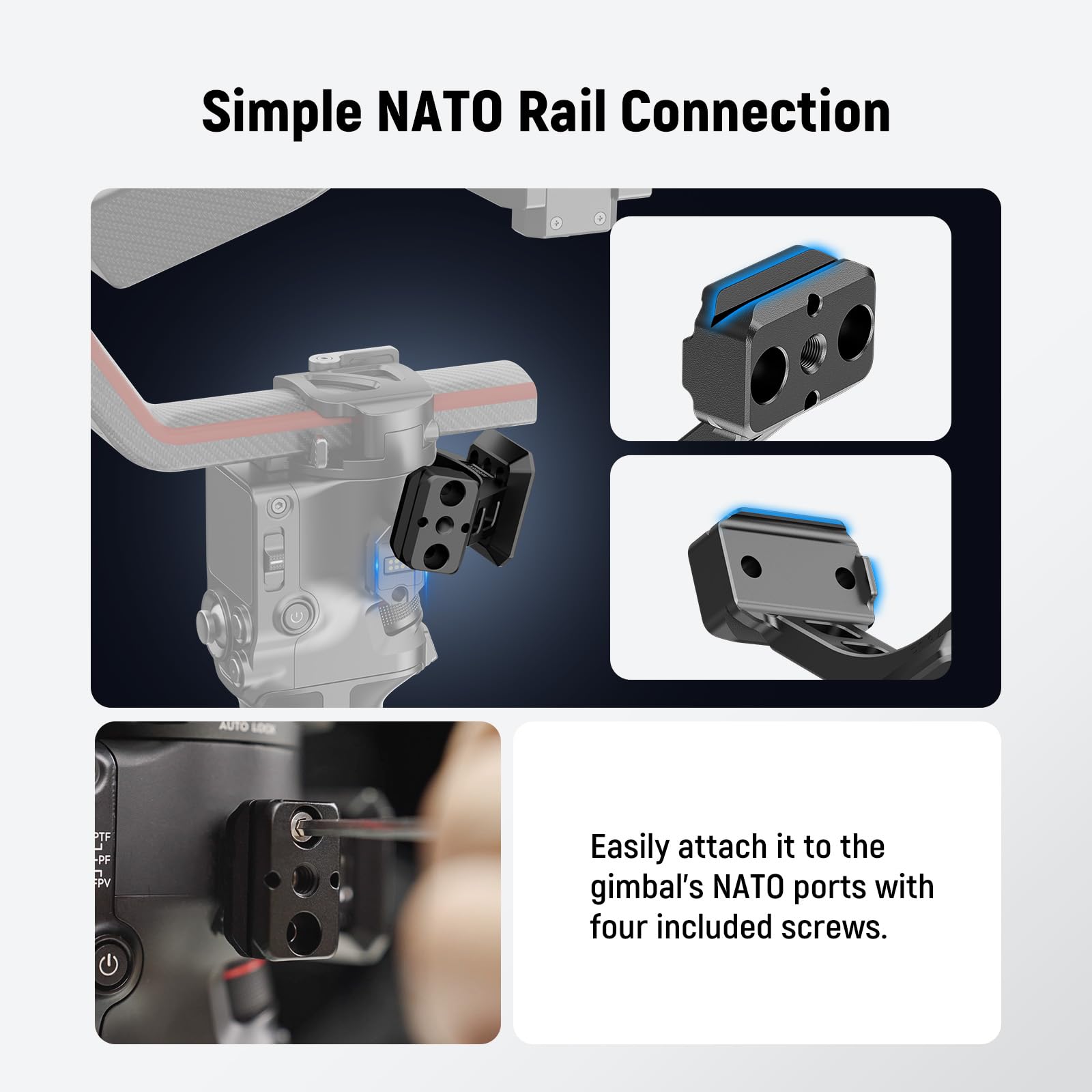 NEEWER Adapter montażowy do RS3 Pro i RS4 Pro, płytka szybkiego uwalniania typu Arca z szyną NATO, kompatybilna z baterią SmallRig Shoulder Rig V Mount Battery DJI RS 3 PRO RS 4 PRO, GA030P