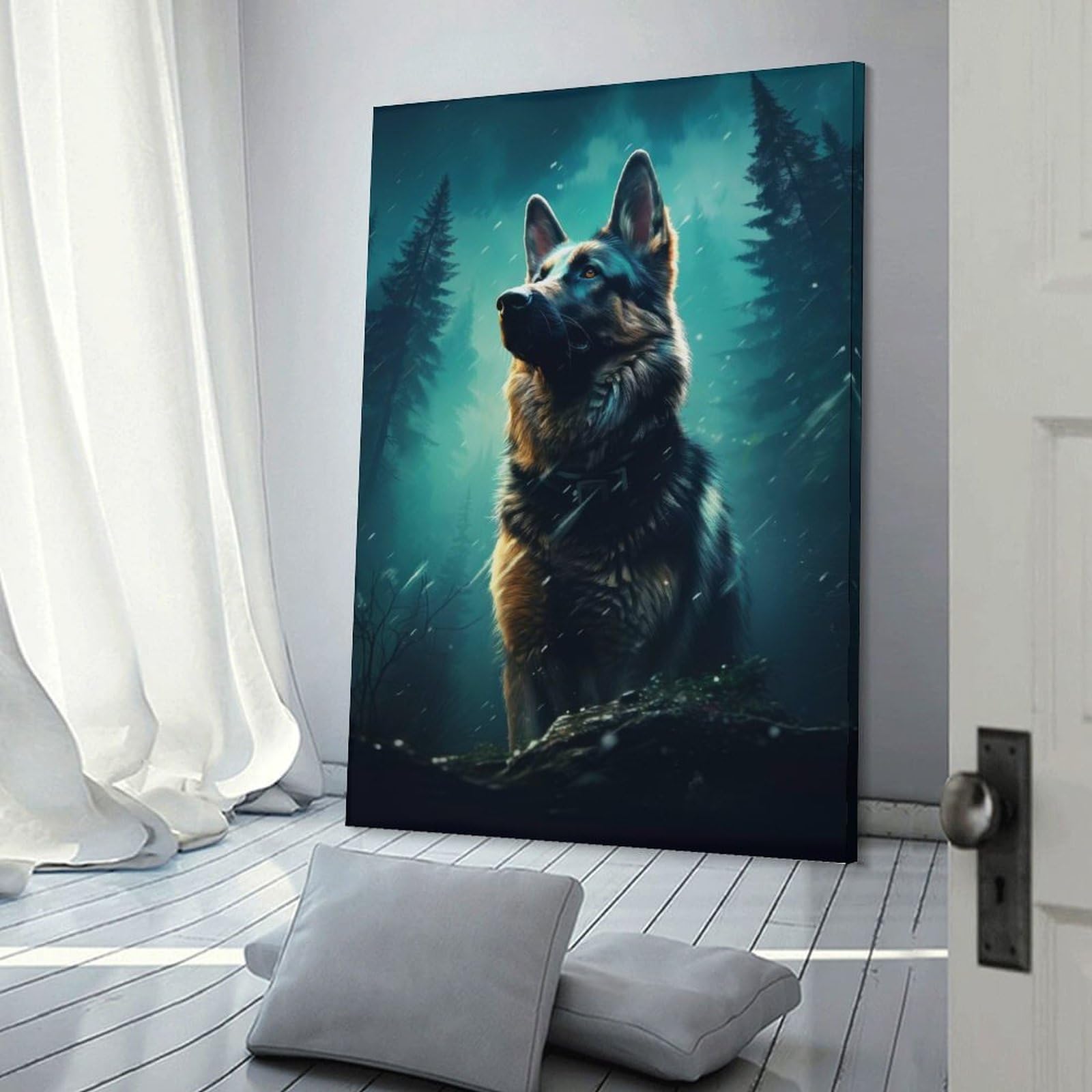 Junmoney Canvas Wall Decor German Shepherd Dog, 24x36inch(60x90cm), for Living Room, Bedroom, Office Or Hallway, Decorative Artwork with Broad Appeal