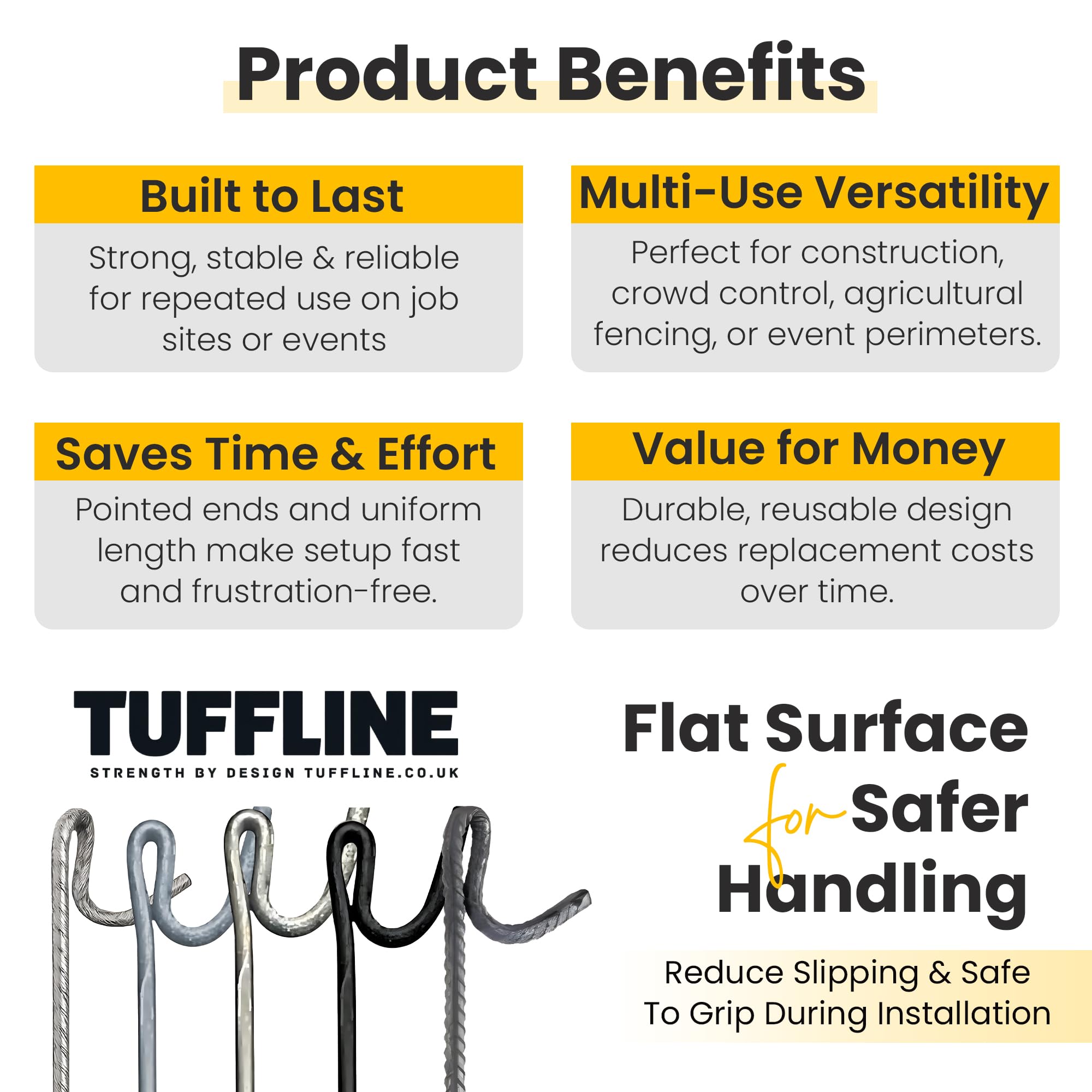 Fencing Pins 125cm – Pack of 10 – Standard, Black Coated, Galvanised, Ribbed, Ribbed Galvanised – Heavy Duty Temporary Fence Posts (Hot Dipped Galvanised) — view 7