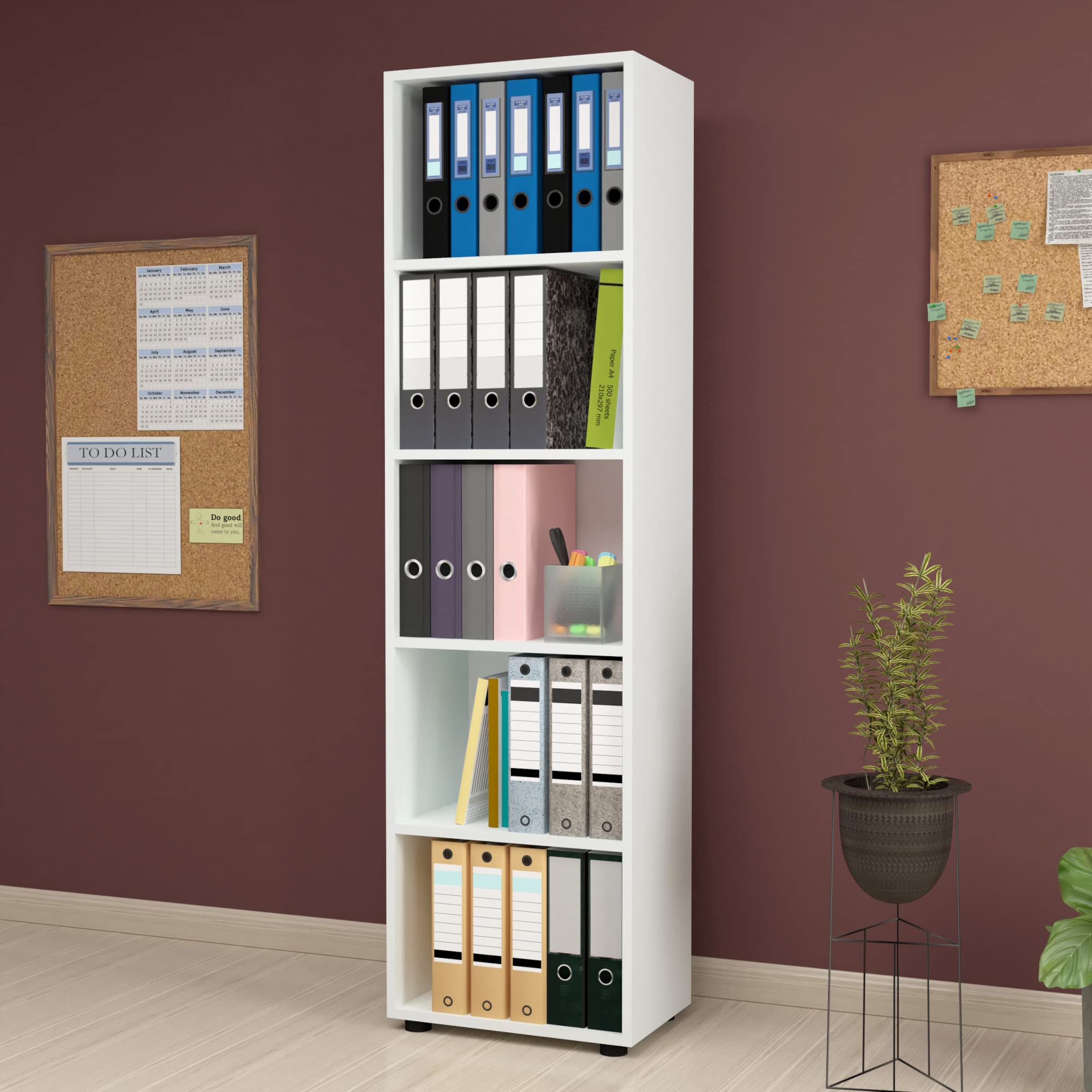 [en.casa] Librería de 5 Niveles Estantería de Pie Biblioteca Estantes para Oficina Sala Rincón de Lectura Aglomerado 178 x 49 x 30 cm Blanco