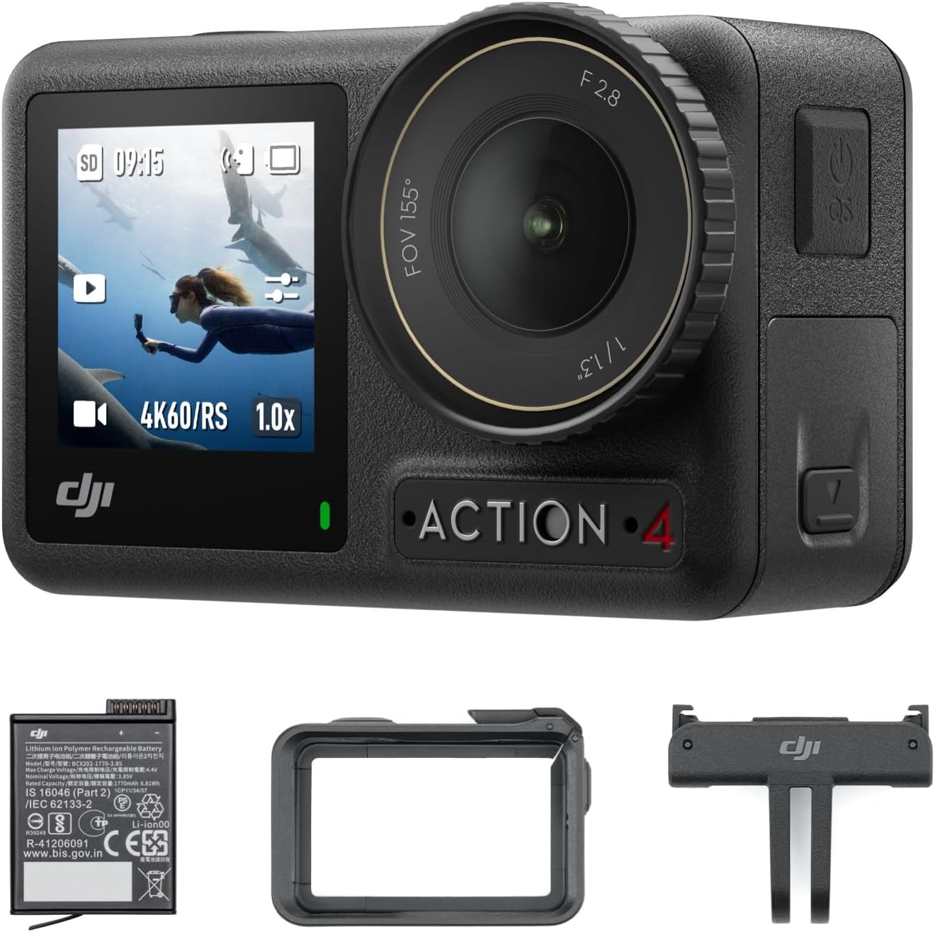 [Amazon Exclusive] DJI Action Camera Osmo Action 4 Essential Combo, Compatible with 4K/120 fps, Waterproof Action Camera, Equipped with 1/1.3 inch Sensor, Amazing Low Light Performance, 10-bit & D-Log