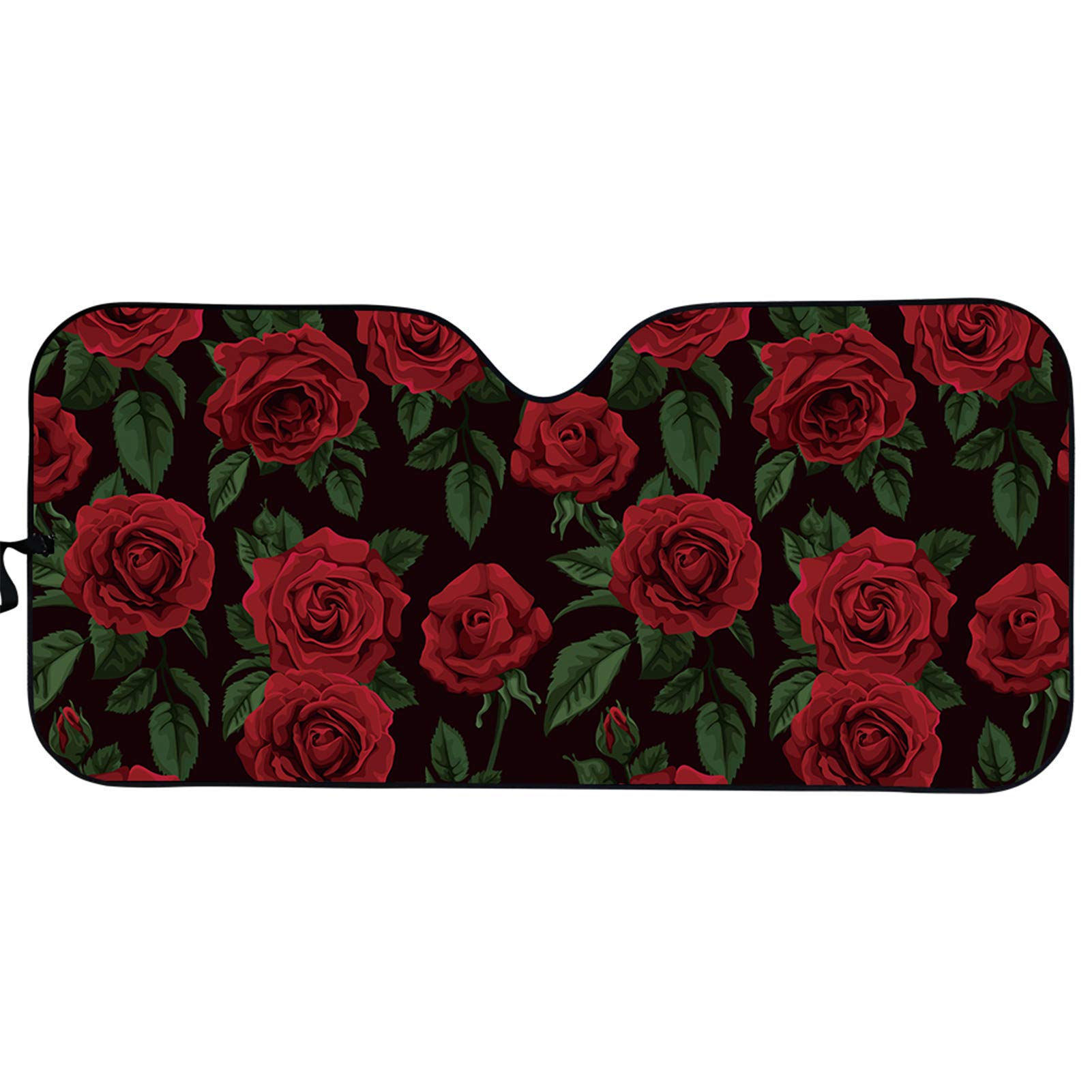 CLOHOMIN Red Rose Printed Car Windshield Sunshade for Women Men Garden Flower SunHeat Blocking Visor Elegant Vintage Floral Rose Accordion Folding Auto Sun Shade for Most of Van Sedan Truck