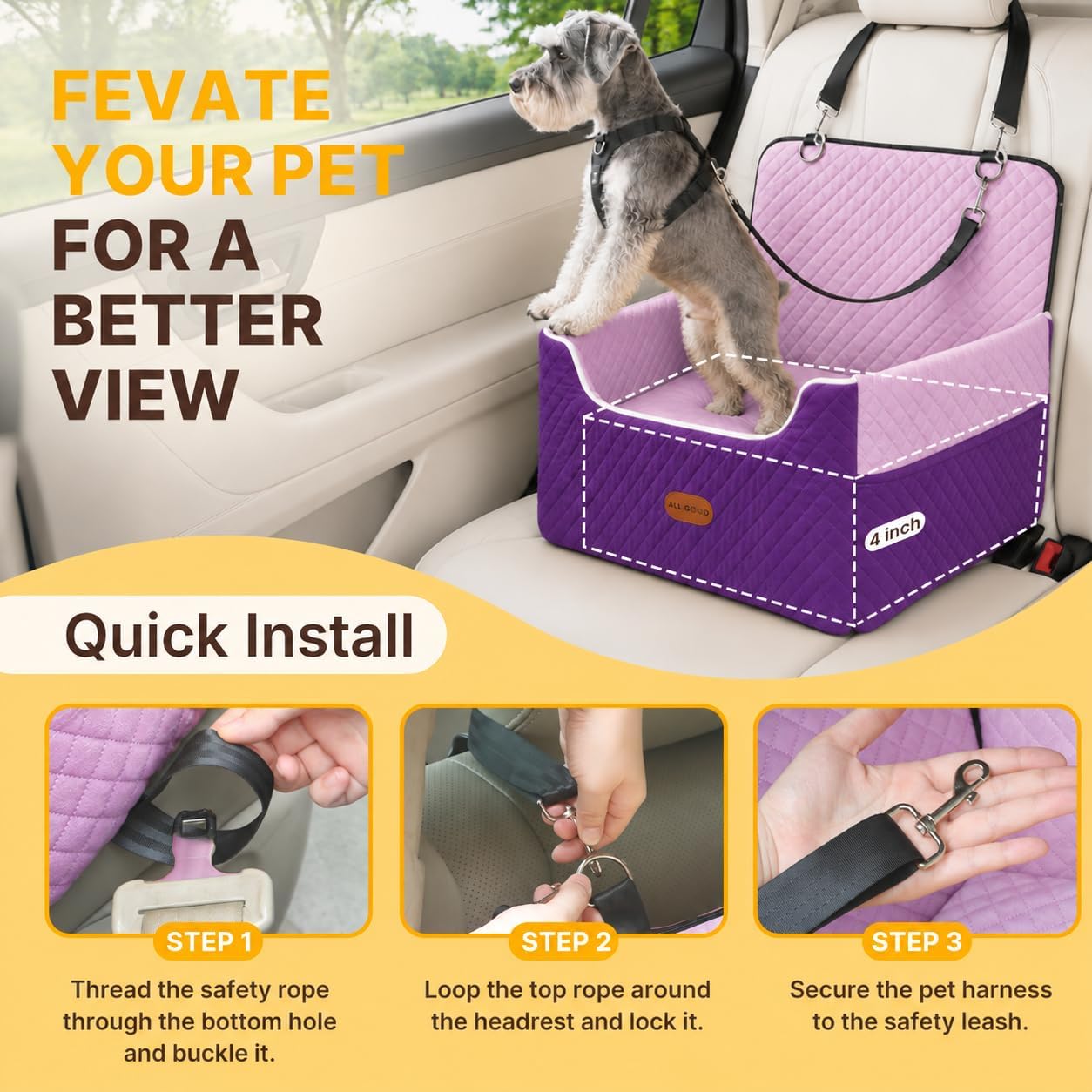 ALL GOOD PET SUPPLIES Dog Car Seat for Small/Medium Dogs Under 35lbs image 5