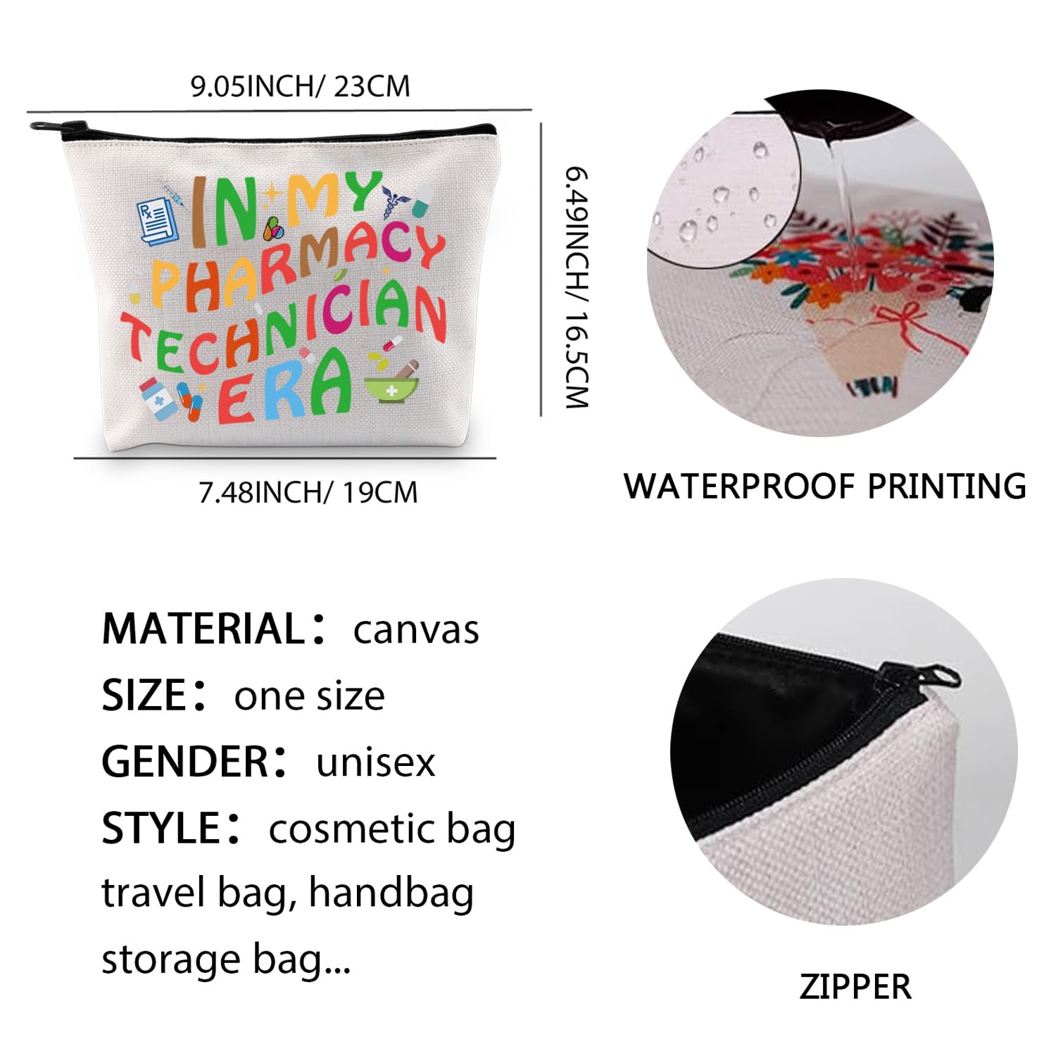 Pharmacist Makeup Bag Rx Technician Gift Pharmacist Rx Pharmacy Cosmetic Bag Pharmacy Tech Cosmetic Bag (Cotton - Image 3