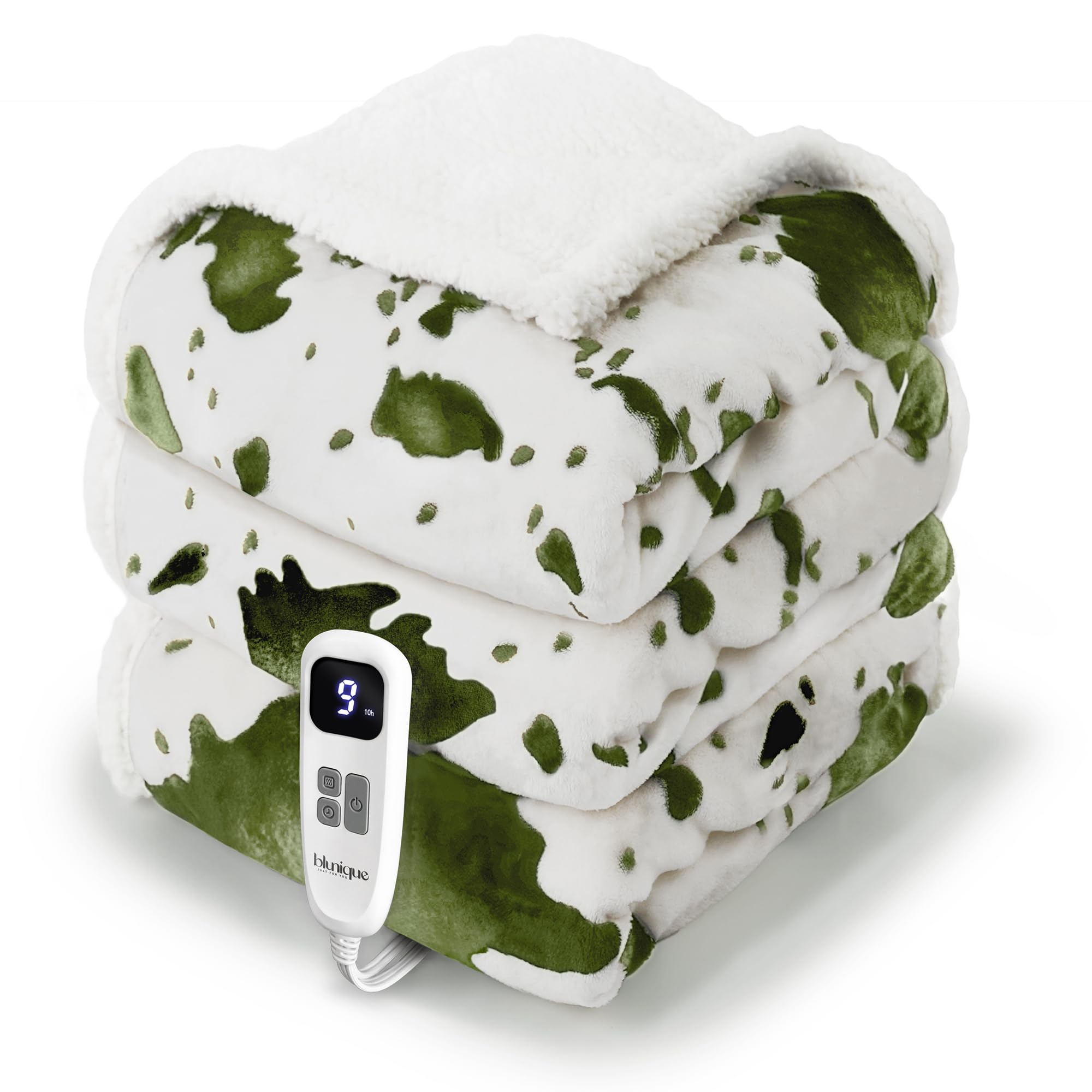 Heated Blanket Twin Blanket - Fast Heating Electric Blanket, Soft Heated Throw with 4 Time Settings,10 Heating Settings, Warm Gifts for Women Mom Grandma(62" x 84" Cow Print Sage Green)