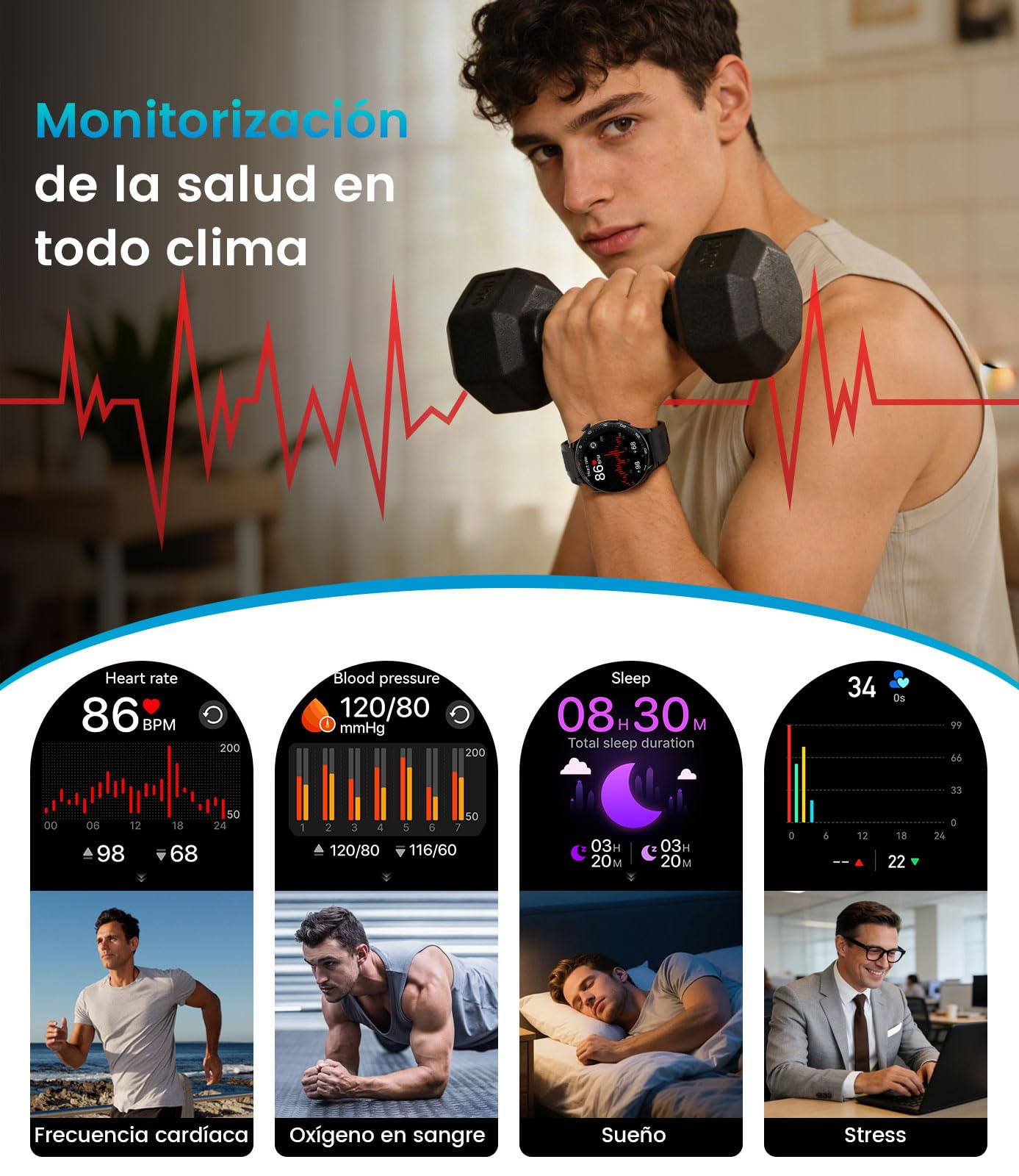 Reloj Inteligente Hombre con 800 mAh, Pantalla Táctil HD Grande de 1.7", Reloj Smart Militar con Luz LED, Función de Llamadas, IP68, 110+ Modos Deportivos Compatible con iOS/Android
