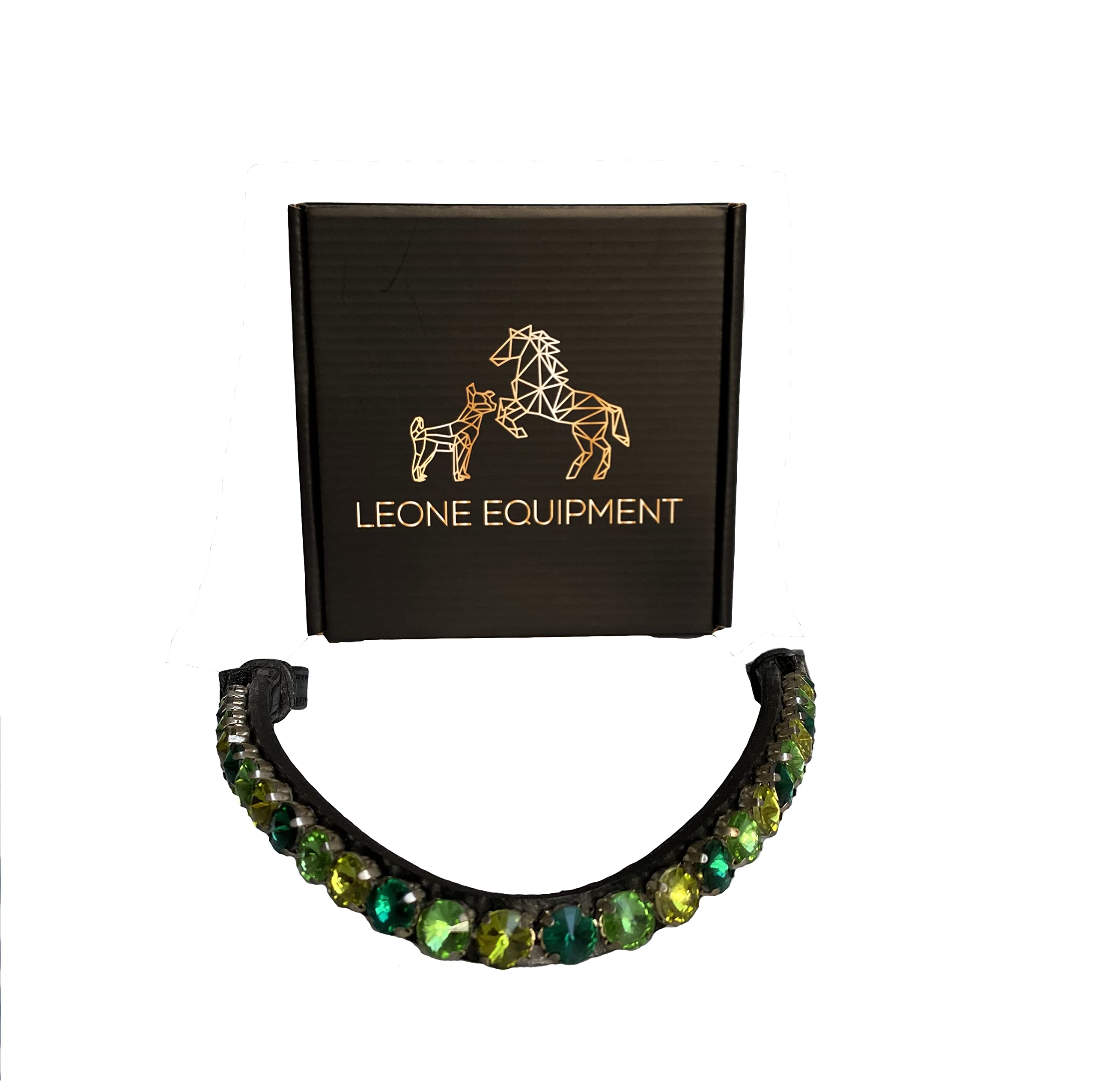 Stirnriemen Pferd - Stirnriemen Pferd Glitzer für Warmblut, Vollblut und Pony - Trensen Stirnband - Pferde Stirnband -Grün (Vollblut/Cob, Dunkelbraunes Leder)