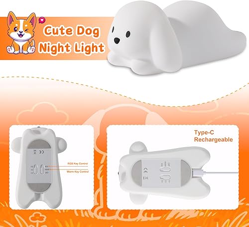 Miniatura 3 de ZKLiLi Luz nocturna para perros para niños, lámpara de perro de 16 colores linda, luces nocturnas regulables para bebé, luz nocturna recargable de