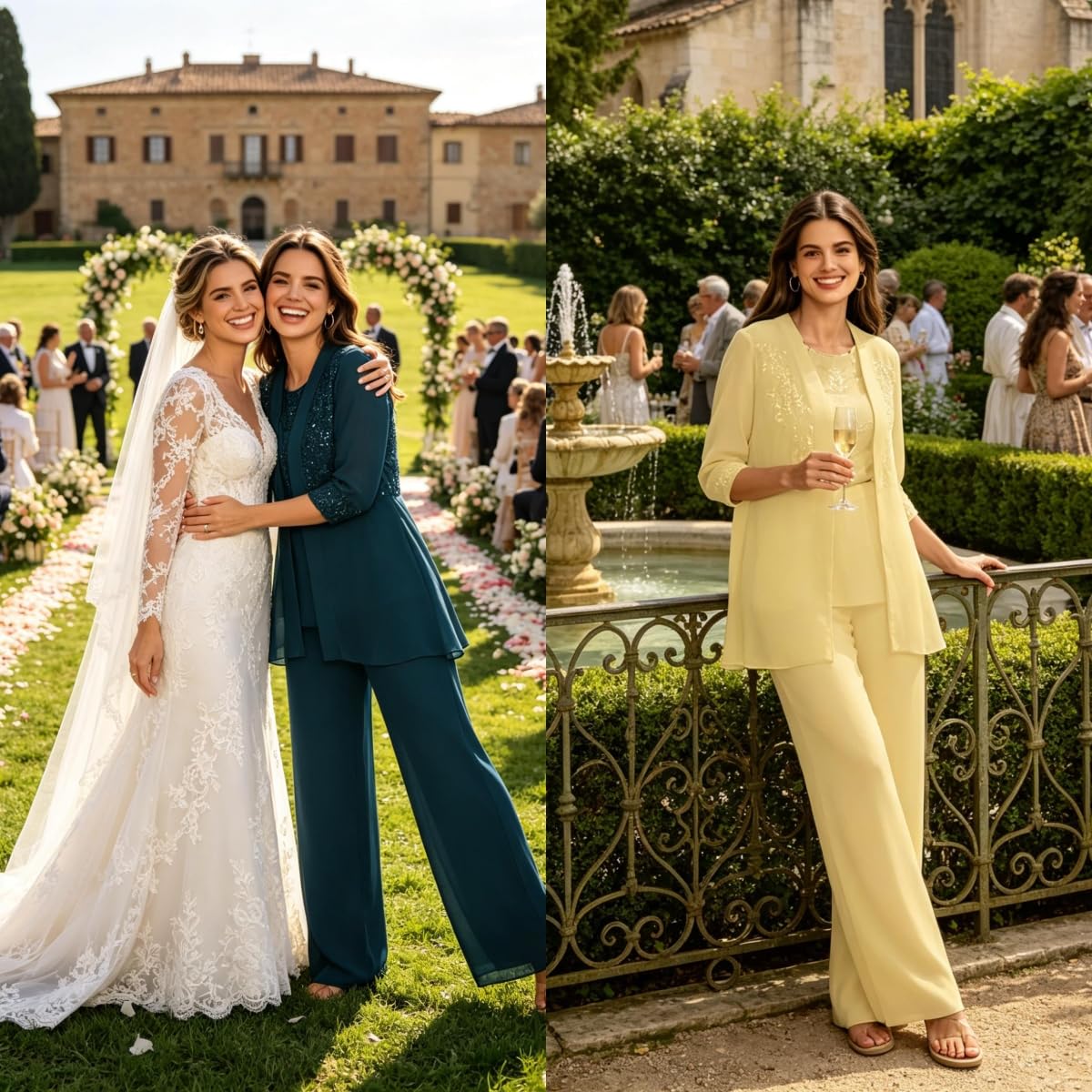 Juego de 3 combinaciones para la madre de la novia, elegante gasa de manga 3/4, trajes formales para invitados de boda con chaqueta