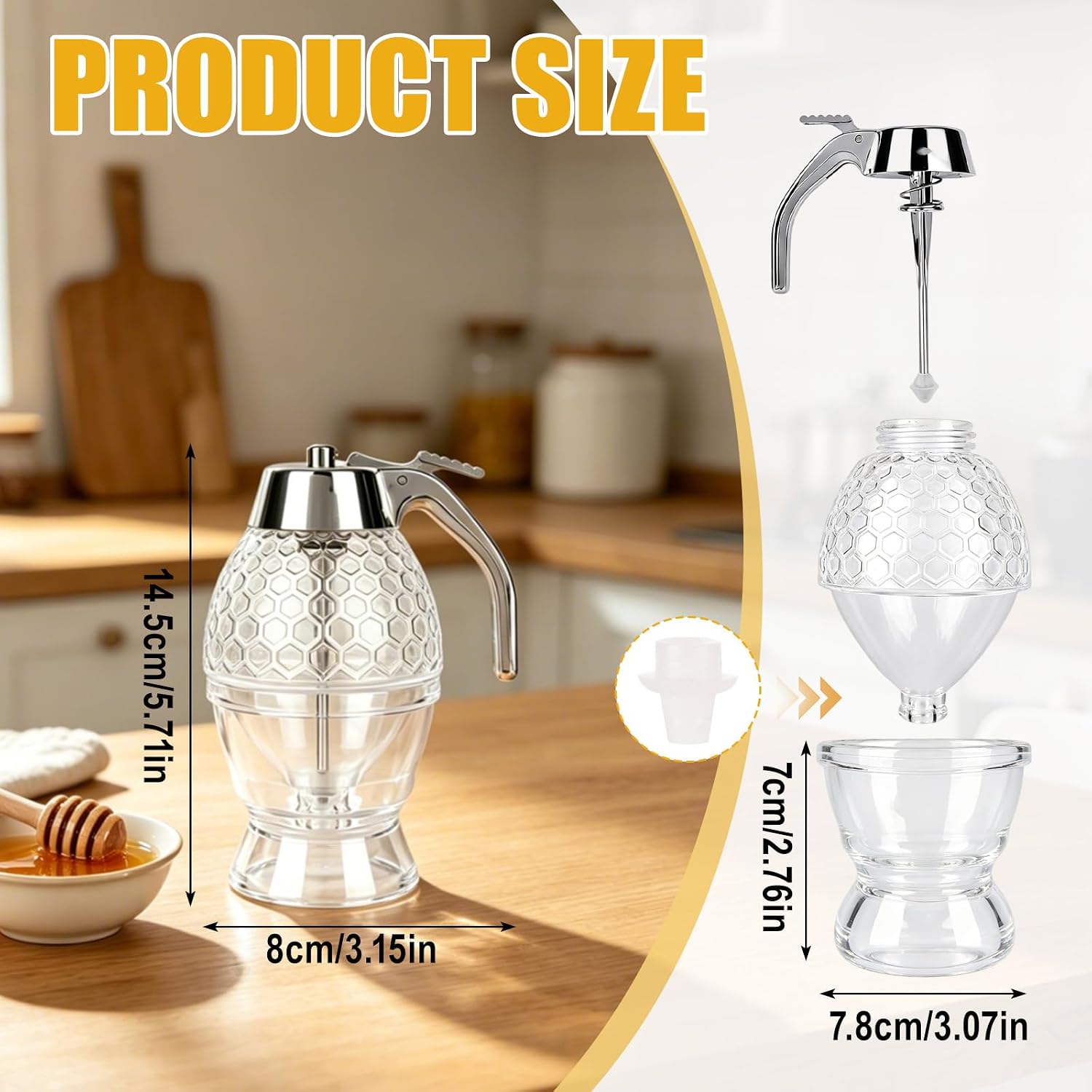8oz Honey Dispenser No Drip, Plastic PS Honey Dispenser with Stand Press Design Clear Syrup Pot for Coffee Bar Breakfast Table & Picnic