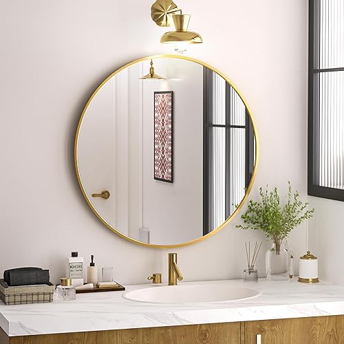 Miniatura 4 de Antok Espejo redondo de 24 pulgadas para pared, espejo redondo de pared, marco de metal, espejo redondo de baño, espejos circulares para pared,