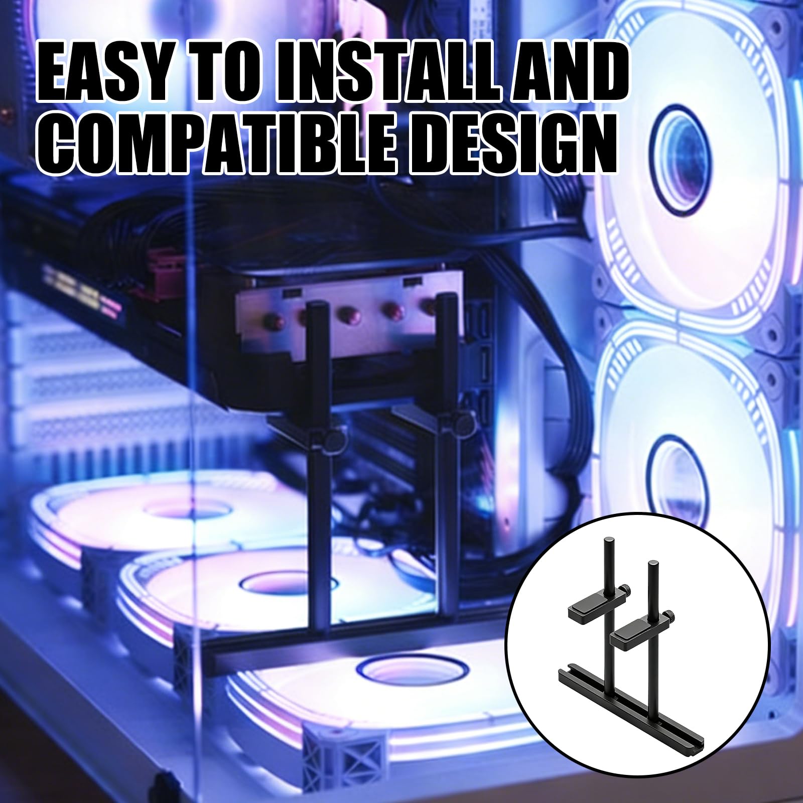 Supporto GPU con livello: supporto per schede grafiche regolabili in altezza, due barre di supporto, impedisce GPU Droop, supporto per schede grafiche per componenti computer, alluminio (128