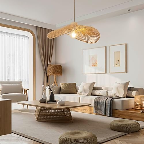 Miniatura 6 de Lámpara colgante de ratán bohemio, estilo moderno, lámpara colgante de bambú natural Bohia, hecha a mano, lámpara colgante de 1 luz para casa de