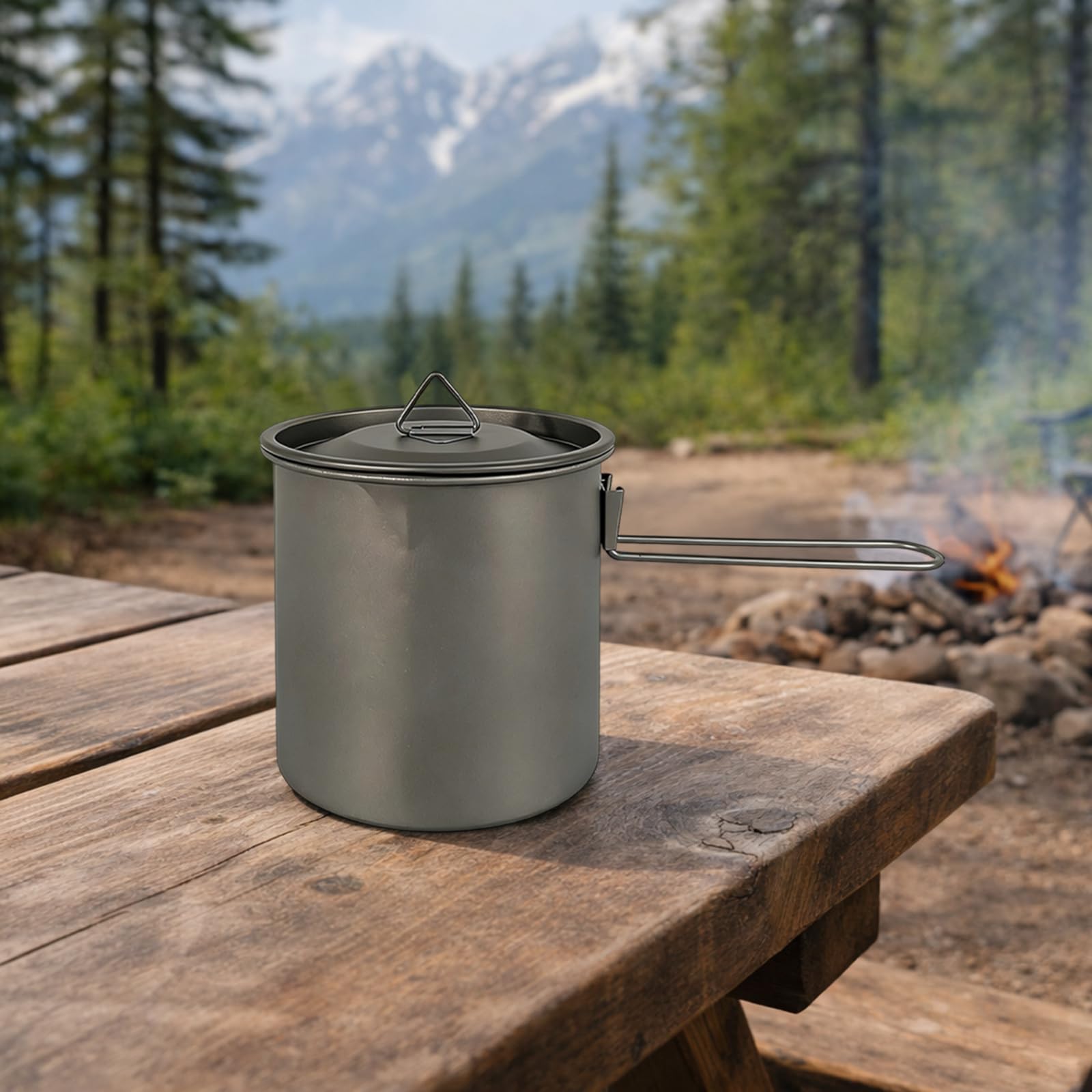 718.9 g / 750ml Reintitan Camping Kochtopf, Titan-Mundbecher mit klappbarem Griff, leicht 102.1 g / 103g, tragbar für Camping, Reisen, Picknick