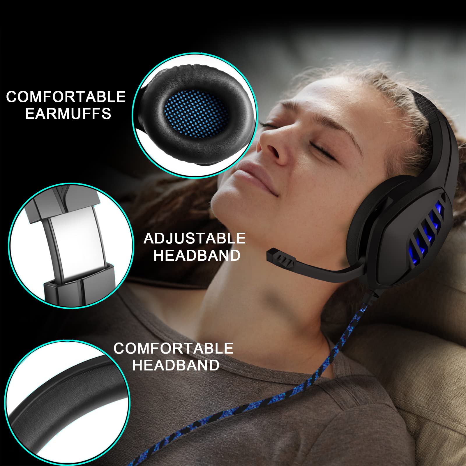 Cuffie Gaming PS4 Cuffie da Gioco, Cuffie da Gaming con Microfono, 3.5mm Jack, Bass Stereo, LED Luce, Compatibile con PS5/PS4/Xbox/Switch/PC/Laptop/Tablet