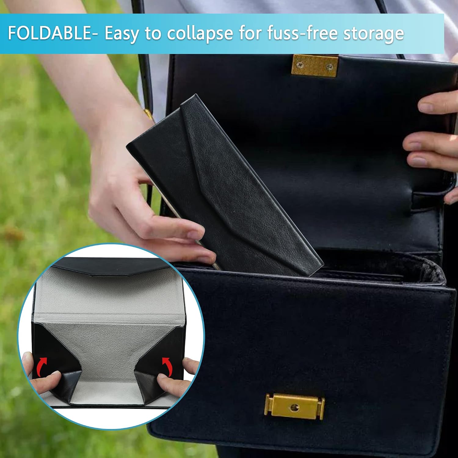 LifeArt 2 Pack Eyeglasses Case Foldable Holder Easy to Carry Matte Leather & Magnet Closure for Reading, School, Office