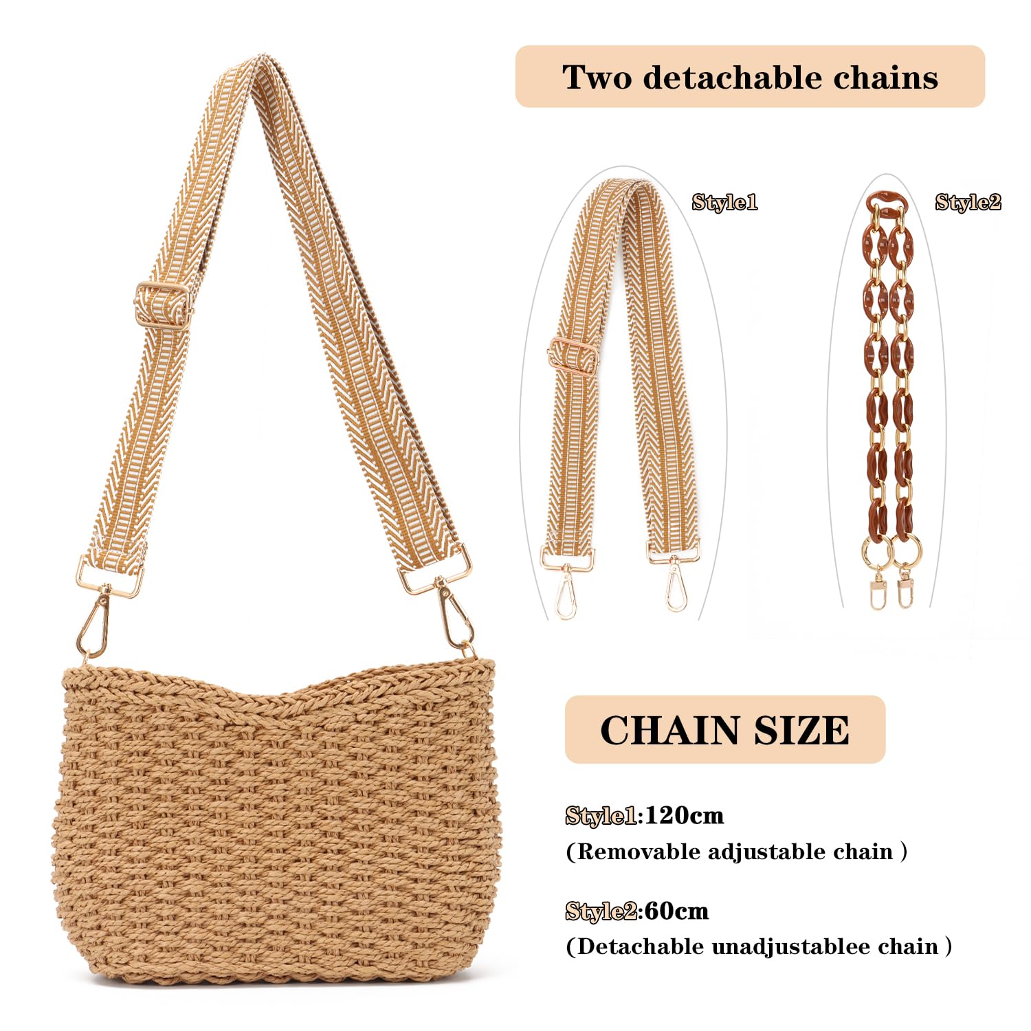 SUKUTU Borsa a Tracolla in paglia Intrecciata per Donne Borsa estiva da Spiaggia Borsetta Crossbody Satchel a Catena