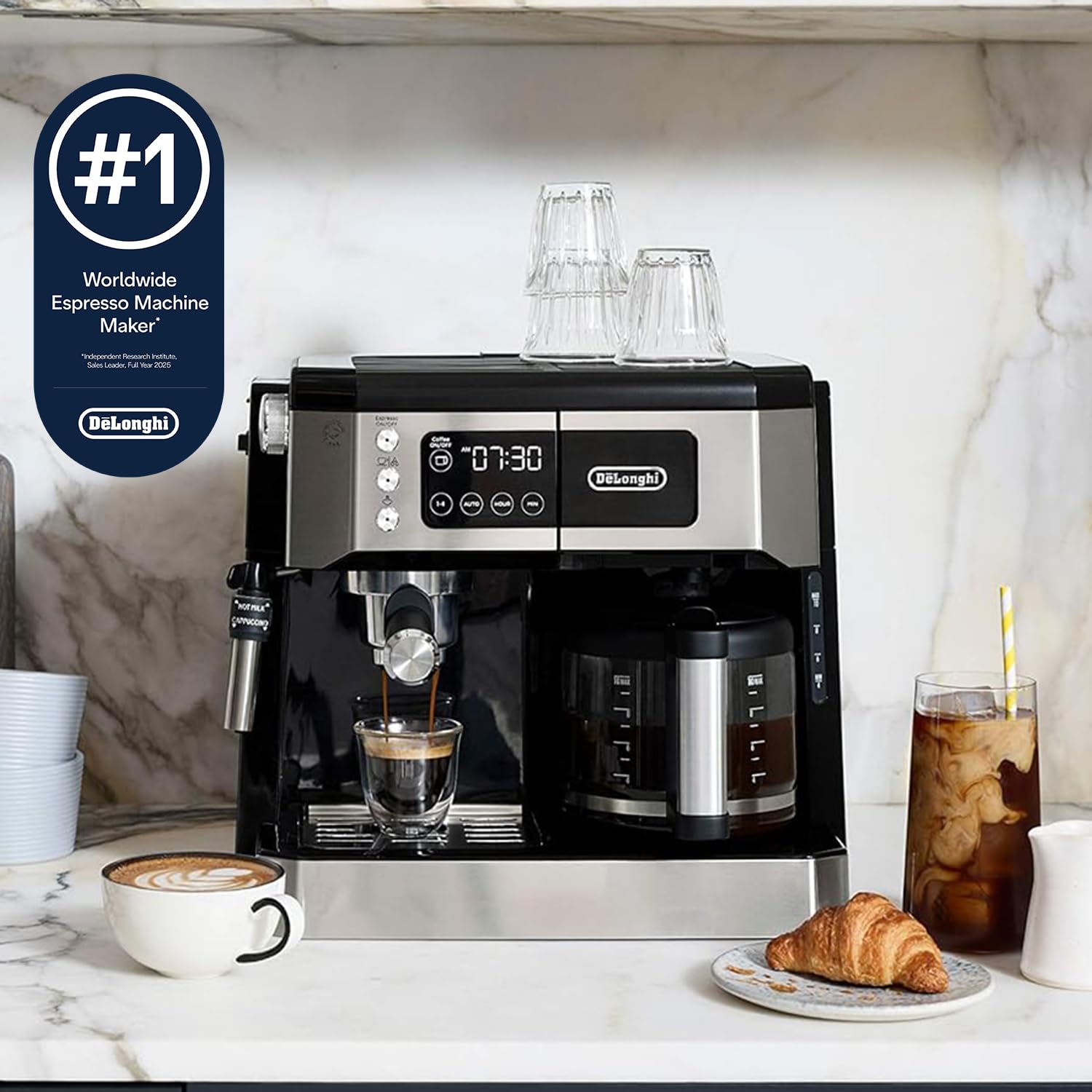 De'Longhi All-in-One Espresso & Coffee Maker, 10-Cup Pot, Milk Frother view 7