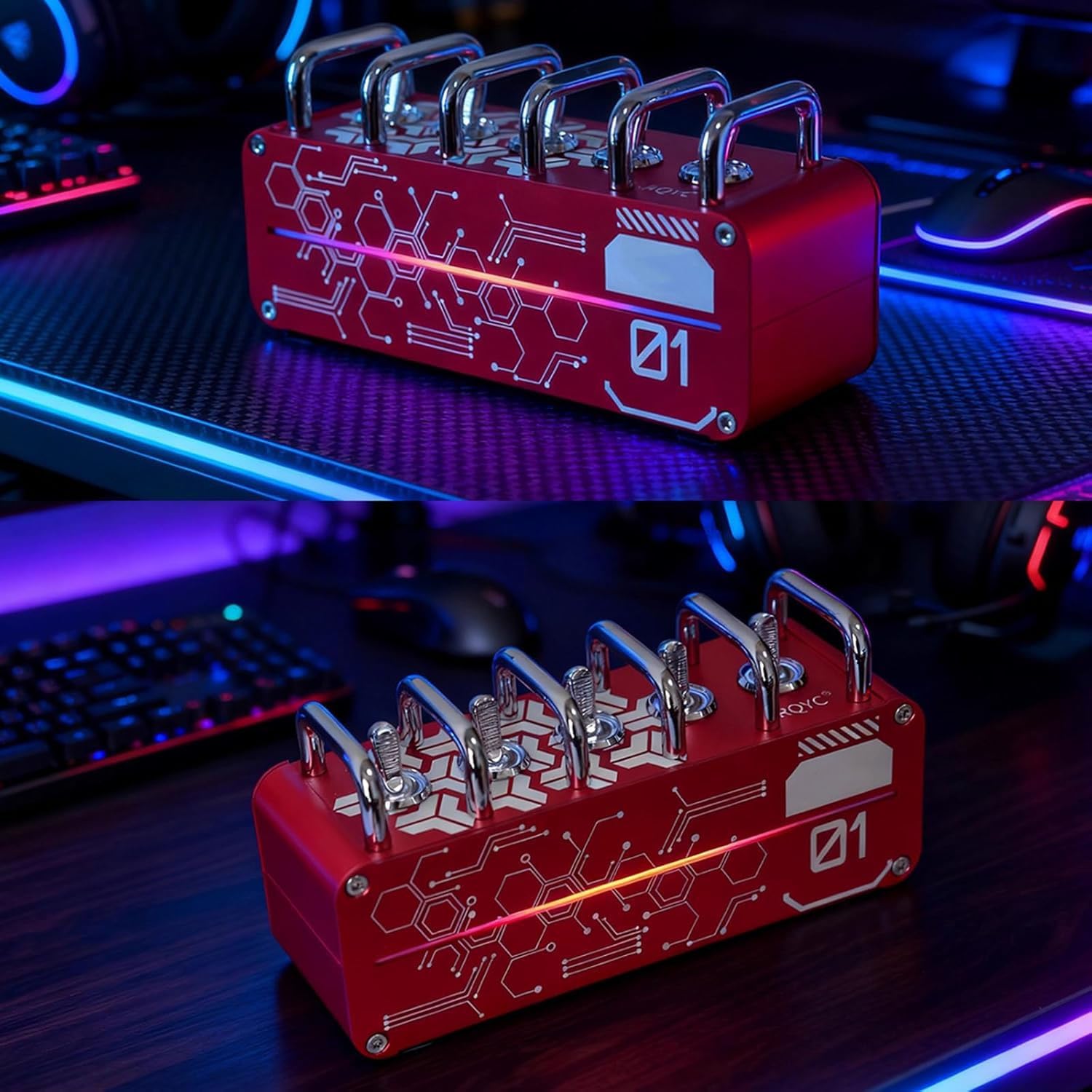 Multipresa portatile con hub USB e illuminazione ambientale, interruttore indipendente, design maniglia in metallo per studio e sala giochi