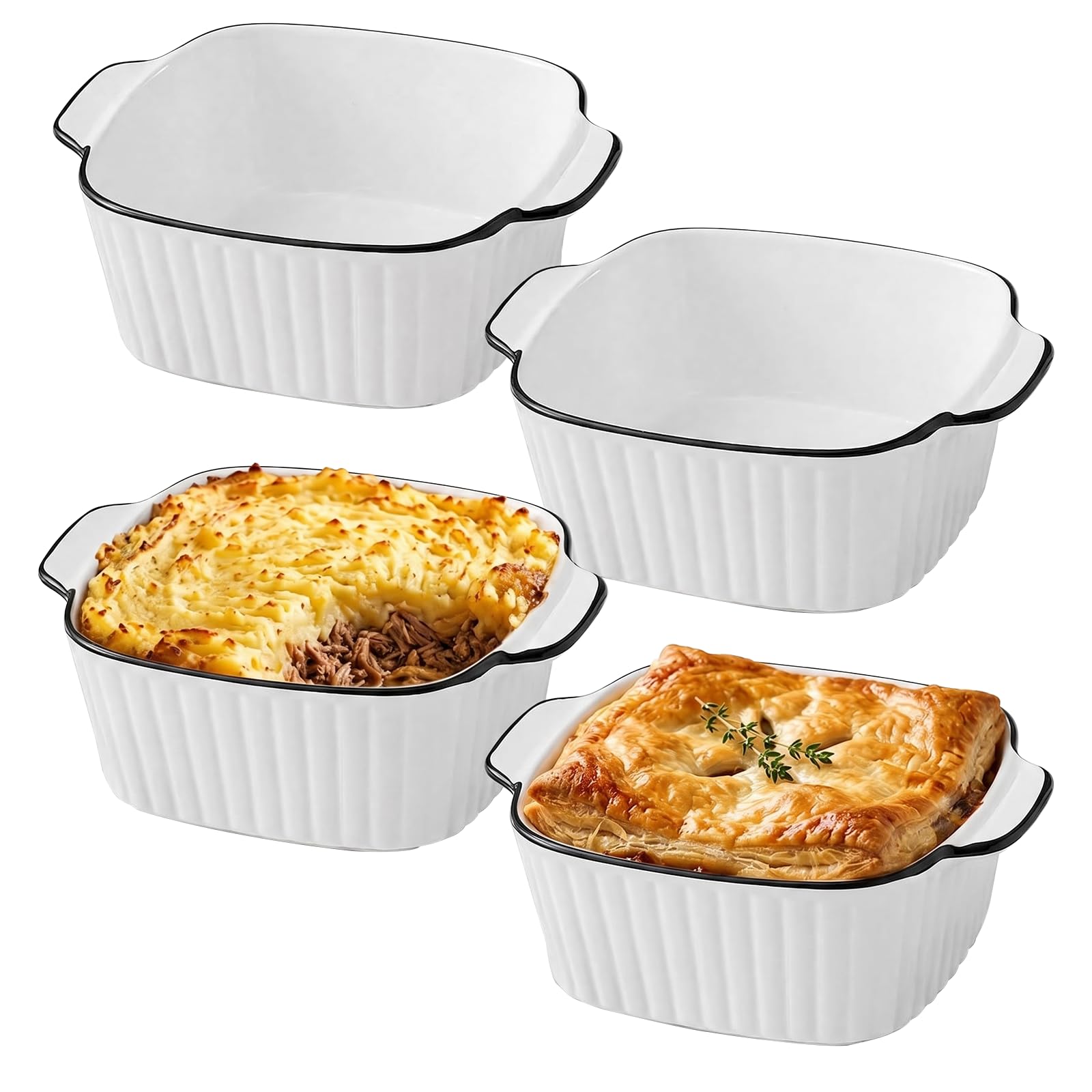GETRICH 4 Piezas Fuente Horno, Plato Pequeño de Cerámica para Horno con Asas, 14.5 x 11.5 x 5.5cm Fuente Hornoi Ceramica Airfryer para Freidorade de Aire y Microondas
