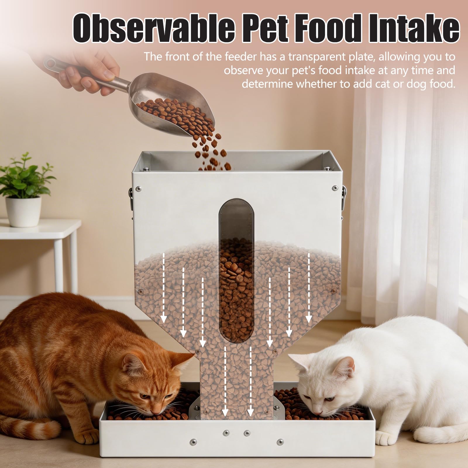 Comedero automático para gatos para 2 mascotas, 12 L de metal para mascotas, dispensador de comida seca con doble embudo, gran capacidad, gravedad, comedero para perros y gatos
