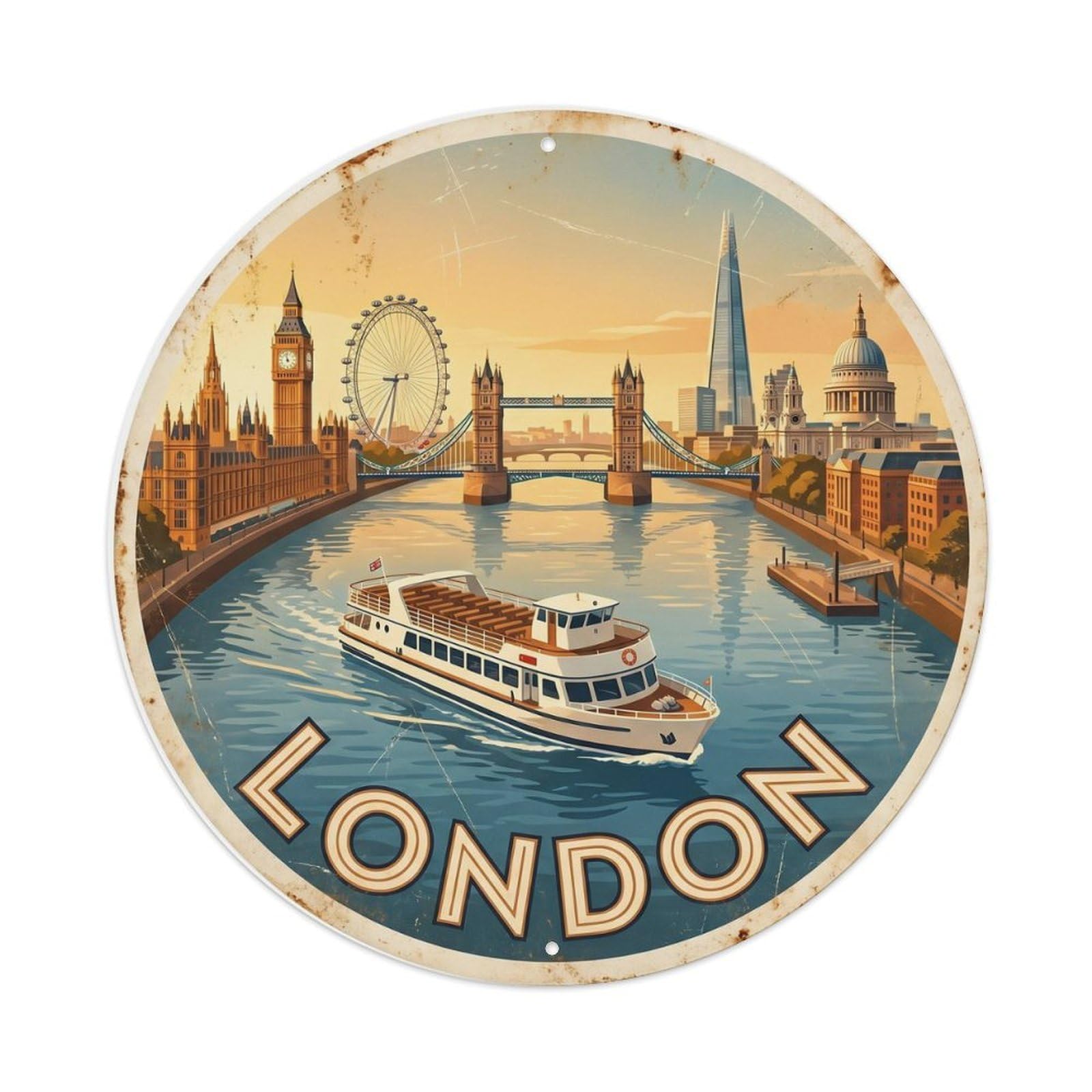 Fqcyn Style Vintage Travel Britain Boat Thames Metal Tin Sign