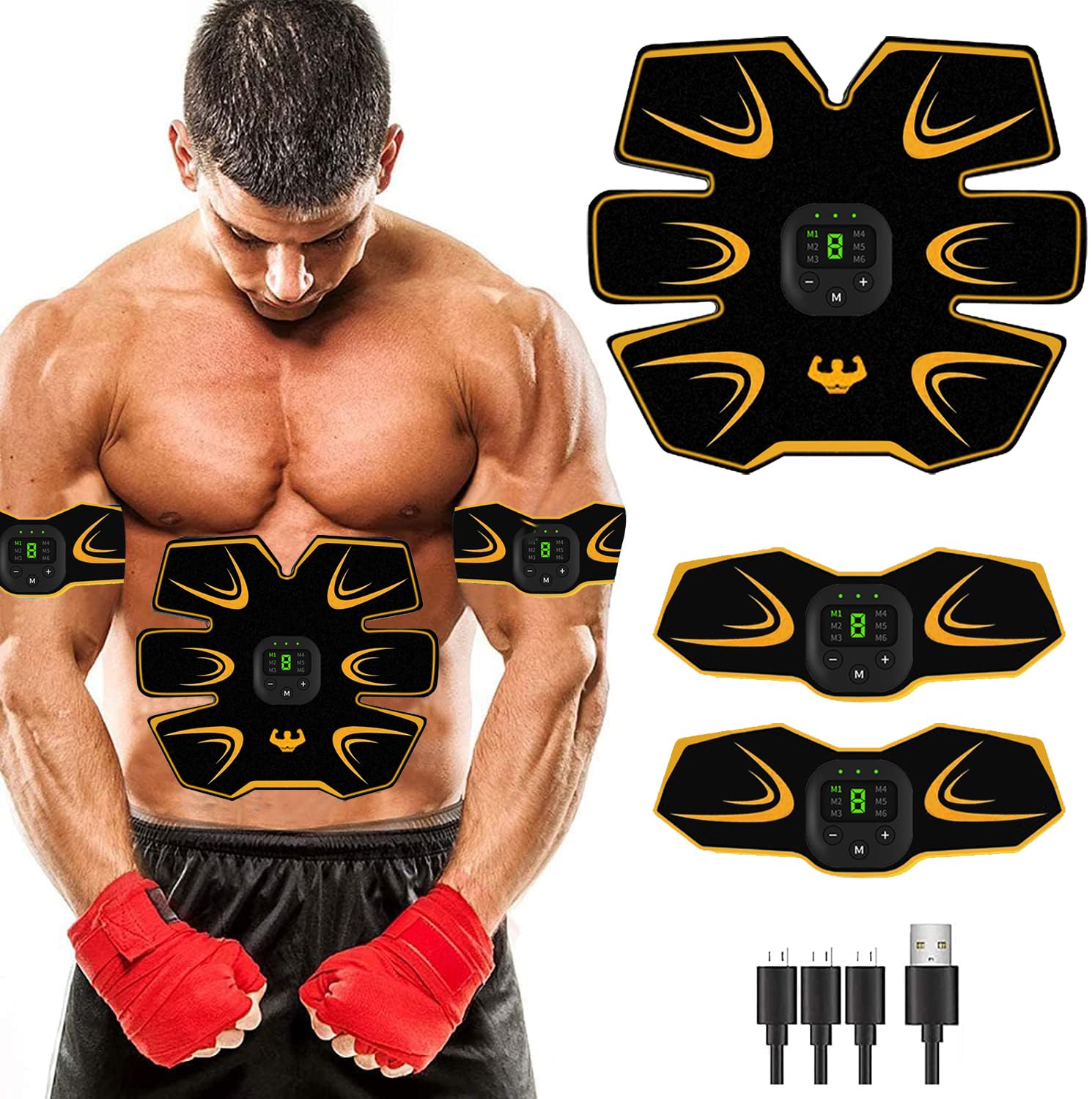 EMS Trainingsgerät, EMS Bauchmuskeltrainer, USB Wiederaufladbar Muskelstimulator, Bauchtrainer Ganzkörper ABS/Bauch/Arm/Po Trainer, Männer und Frauen