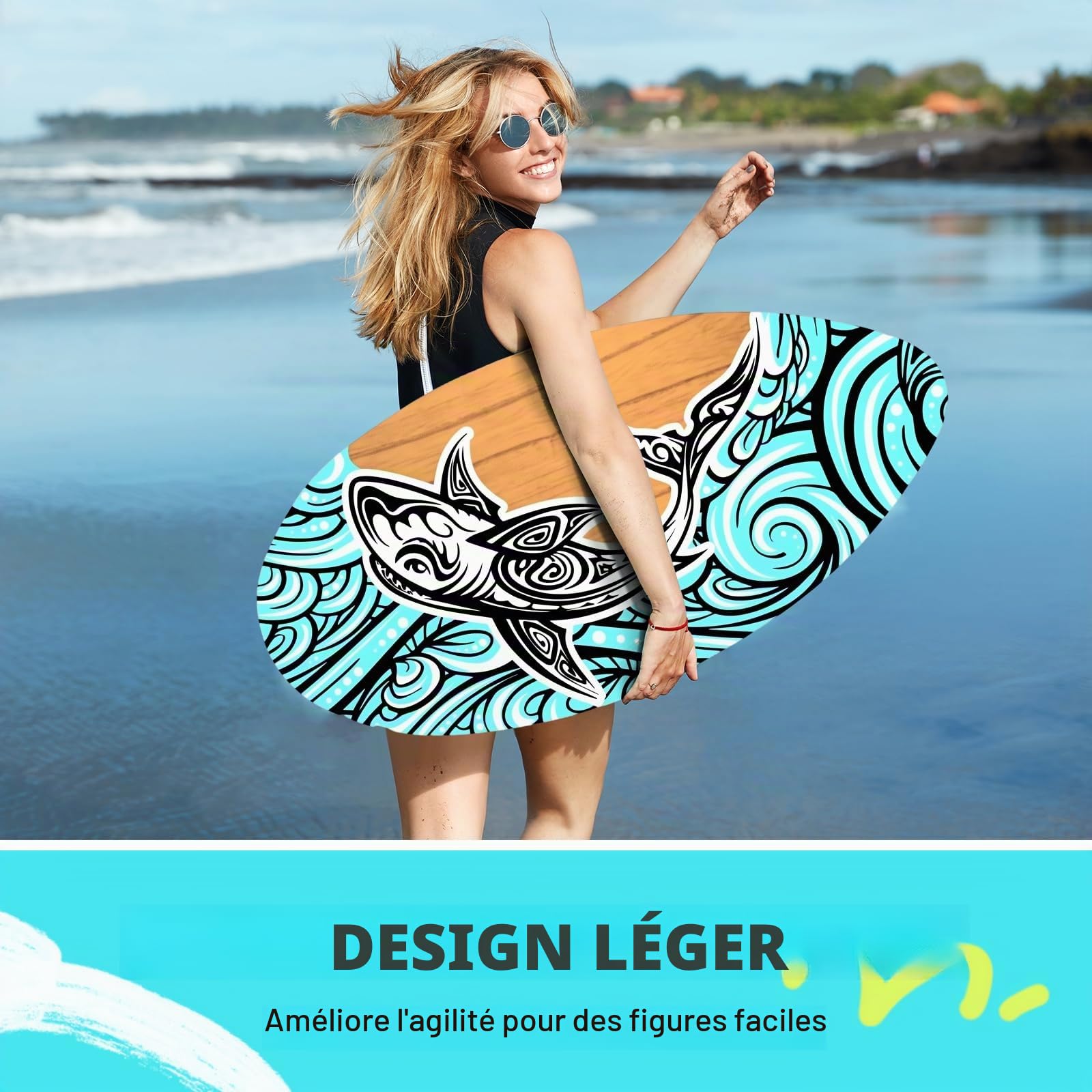 perfeclan Skimboard, Planche de Plage en Bois, Jouet de Sable pour Eau Peu Profonde, Planche de Glisse de Plage Polyvalente, Petite Skimboard de Surf pour Débutants Adultes et Enfants