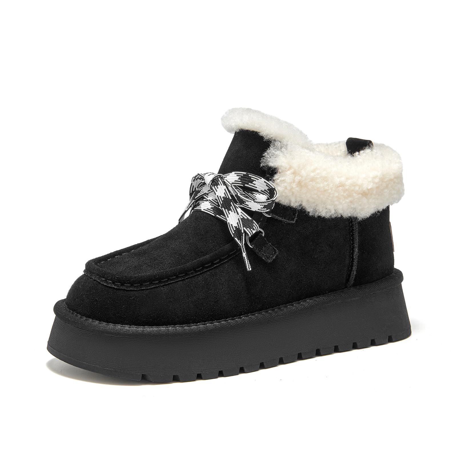 BEAU TODAY Womens Winter Snow Boots Fur Lined Ankle Booties for Women Warm Boots Chunky Platform Lace-up Boots