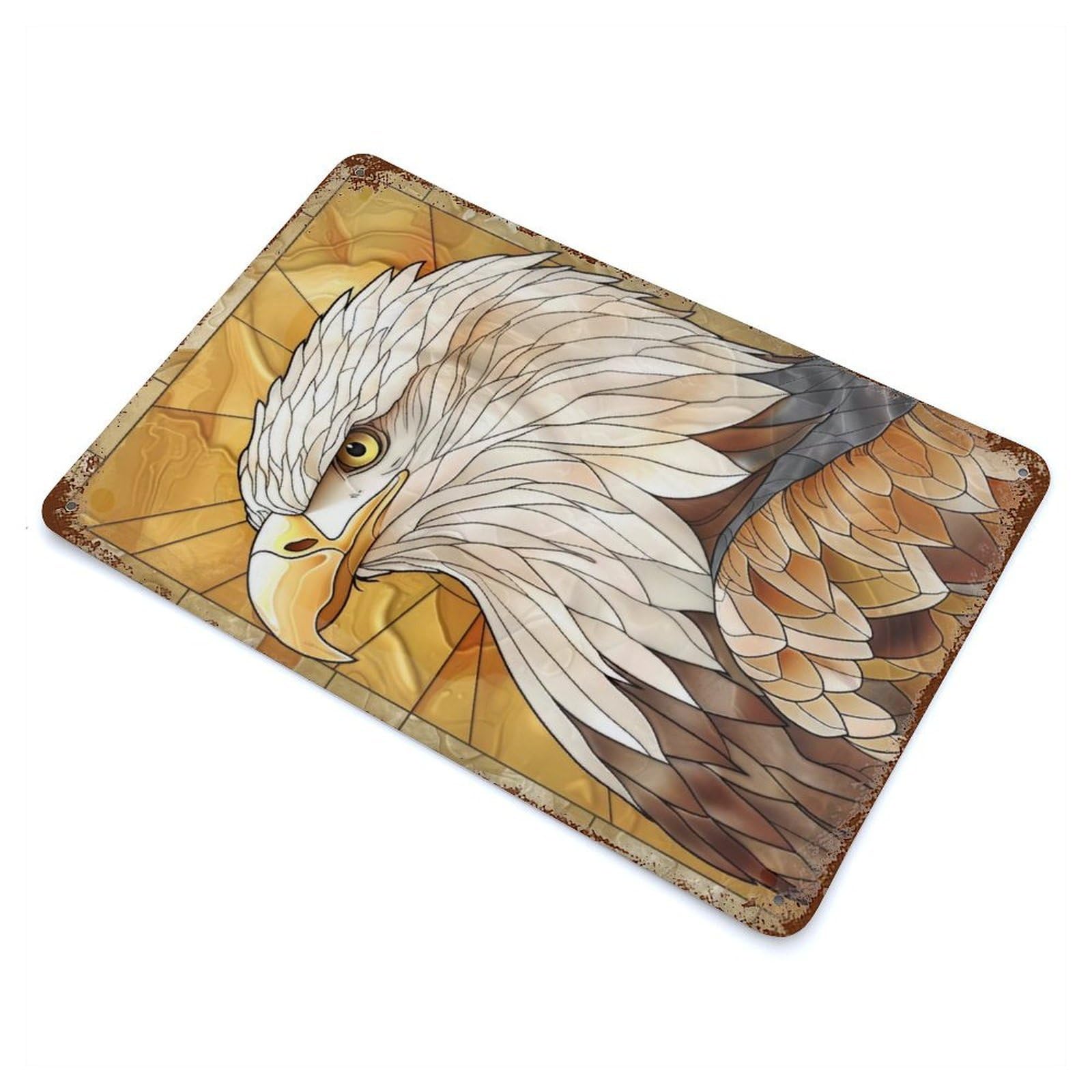 Eagle Animal Gold Weathered Tin Sign 11.8"x7.9", for Basement, Hobby Room And Garage Decor, Rustic Home Decor