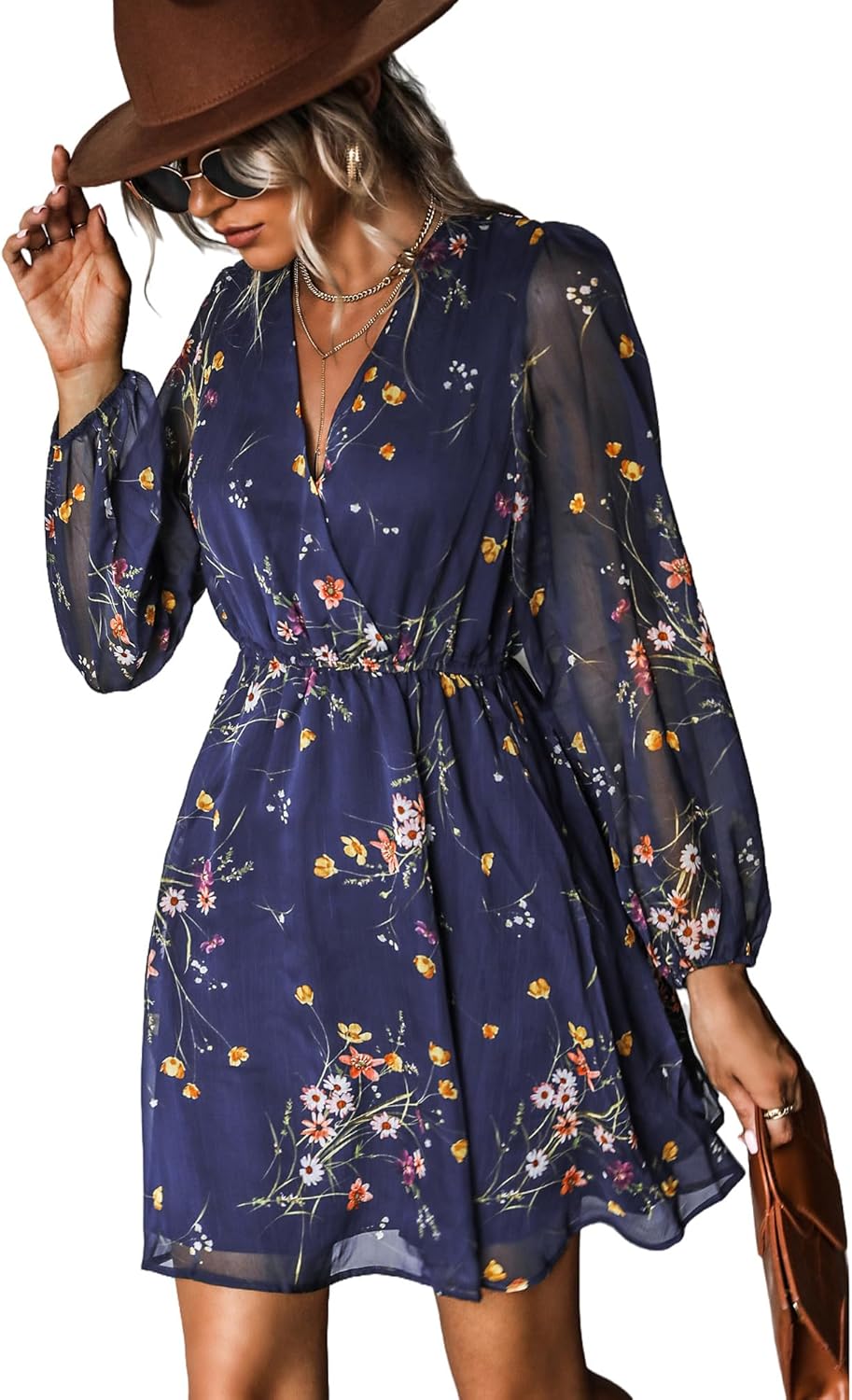 CUPSHE Women Mini Dresses Casual Spring V Neck Chiffon