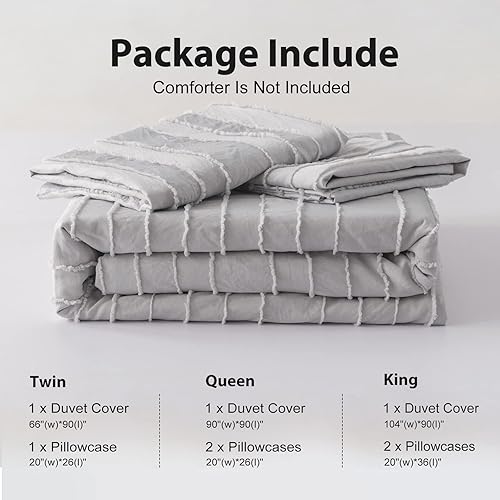 Miniatura 5 de WARMDERN Juego de funda de edredón gris claro, tamaño Queen, funda de edredón texturizada a rayas, juego de ropa de cama bohemio, 3 piezas, funda de