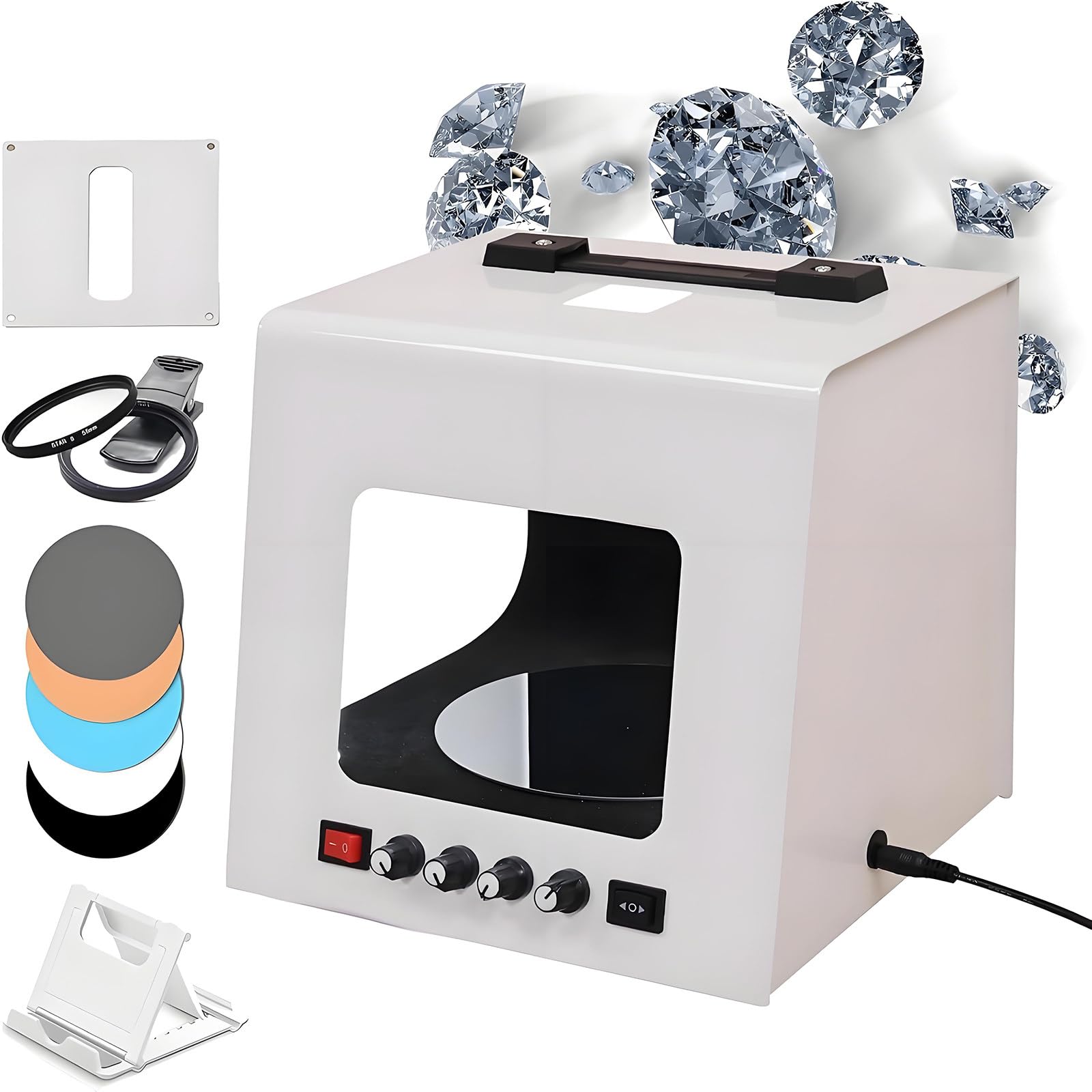 Zestaw Mini Studia Fotograficznego z Namiotem Świetlnym do Biżuterii, Małe Studia Fotograficzne Light Box Namiot do Sesji Zdjęciowych z Elektrycznym Stojakiem o Regulowanej Prędkości TB300