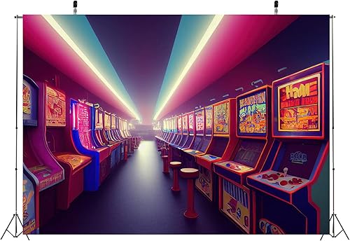 Miniatura 4 de BELECO Telón de fondo de tela para sala de juegos de 7 x 5 pies para fotografía, telón de fondo de juegos retro para decoración de fiestas, consola