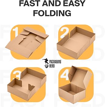 Packaging Hero 8 x 6 x 3 Corrugated Cardboard Mailing Boxes, shipping boxes, packing boxes, small parcel postal boxes, e-commerce boxes with free clear round stickers (Pack of 10)