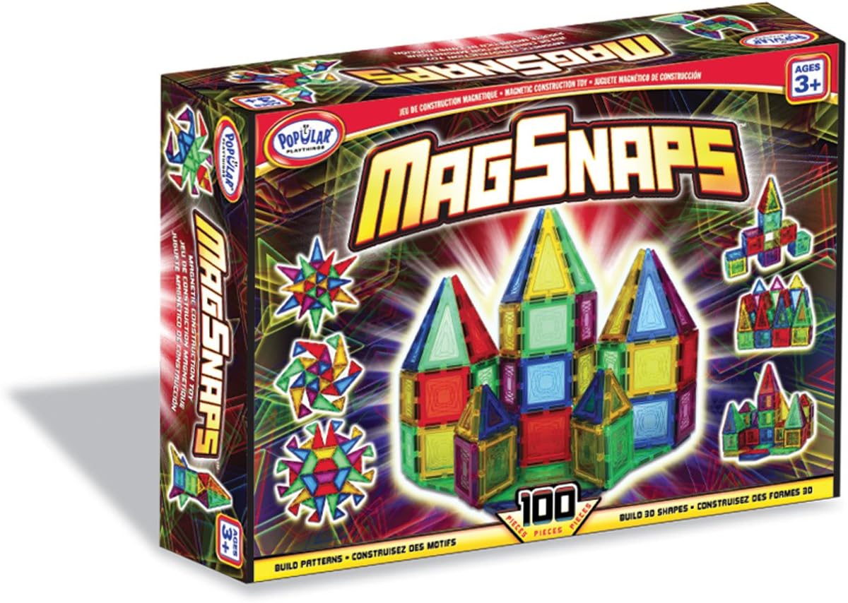 POPULAR PLAYTHINGS Mag-Snaps Magnetic Construction Set, Stem Building Toy for Kids Ages 3 & Up, Gifts for Children and Classrooms - 100 Pieces