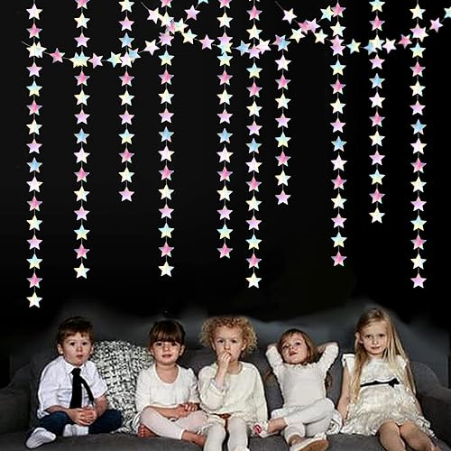 Miniatura 4 de Guirnalda de Navidad holográfica de discoteca iridiscente, decoración de fiesta de Navidad, pancarta colgante de serpentinas de estrellas