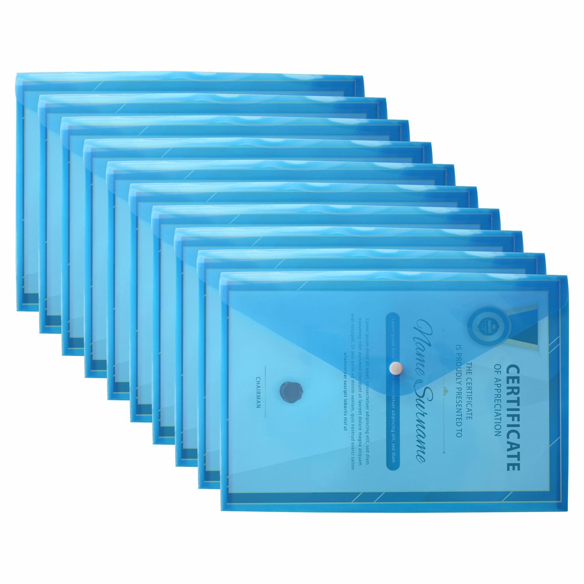 M1SS A4 Clear Document Folders Plastic Wallets Folder - 50 Pack 𝗕𝗨𝗟𝗞 𝗕𝗨𝗬 Popper Wallet with Button Closure (Blue)