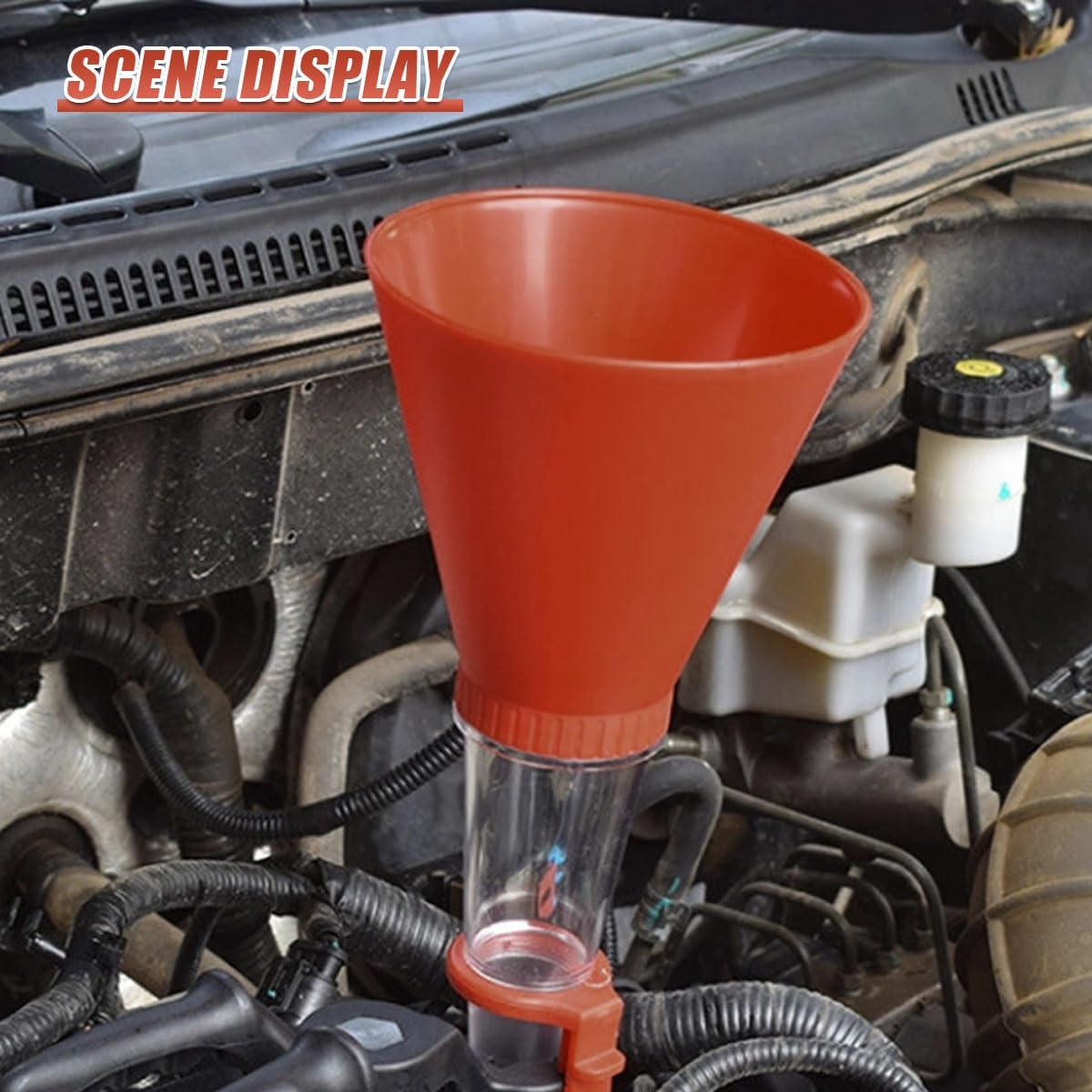 Car Engine Oil Funnel with Self-Locking Structure, No-Spill Anti-Leak Oil Filling Funnel, Universal Fuel Filling Funnel Automotive Oil Change Tool for Most Cars Trucks (1PC)