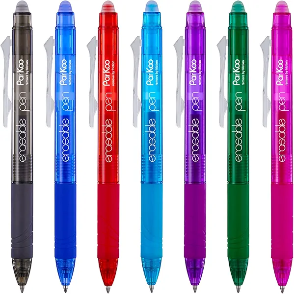 ParKoo Retractable Erasable Gel Pens Clicker, Fine Point, No Need for White Out, Assorted Color Inks for Planners and Crossword Puzzles, 7-Pack