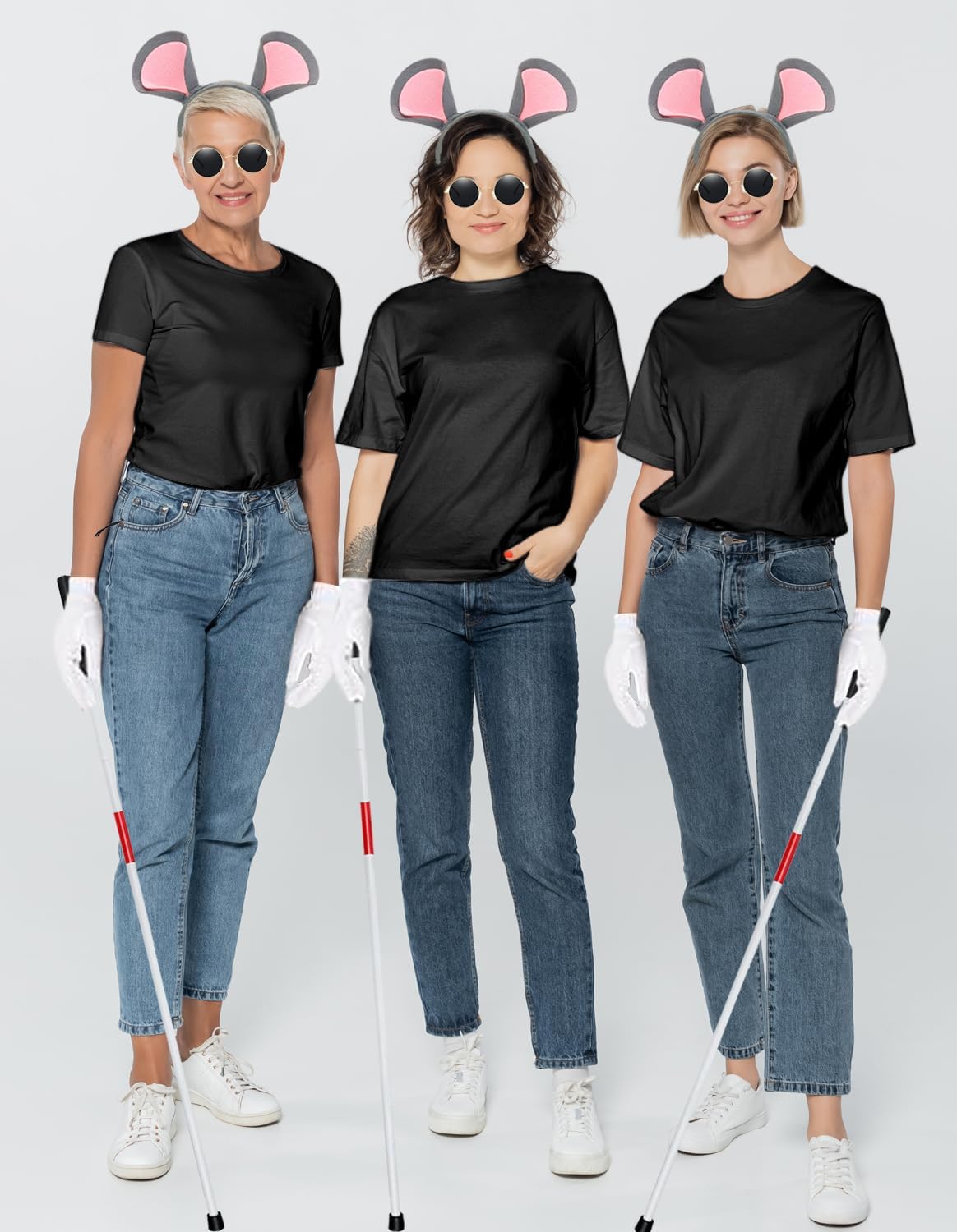 12 Pcs Halloween Mouse Costume Accessories Set, Mouse Headbands Round Sunglasses Folding Blind Cane White Gloves - Image 4