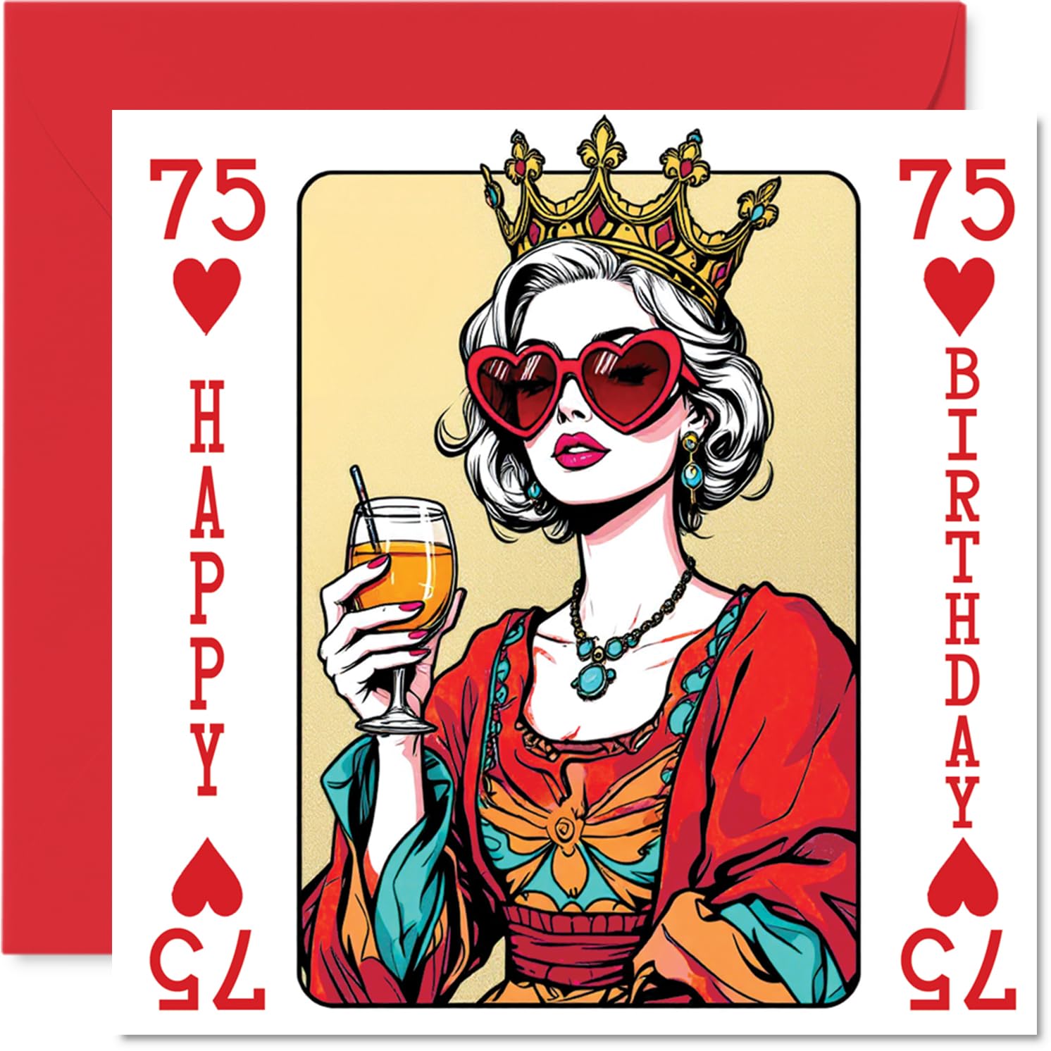 75th Birthday Cards for Women - Queen Playing Card - Happy Birthday Card for 75 Year Old Woman Cousin Wife Auntie Nanny, 145mm Bday Greeting Cards
