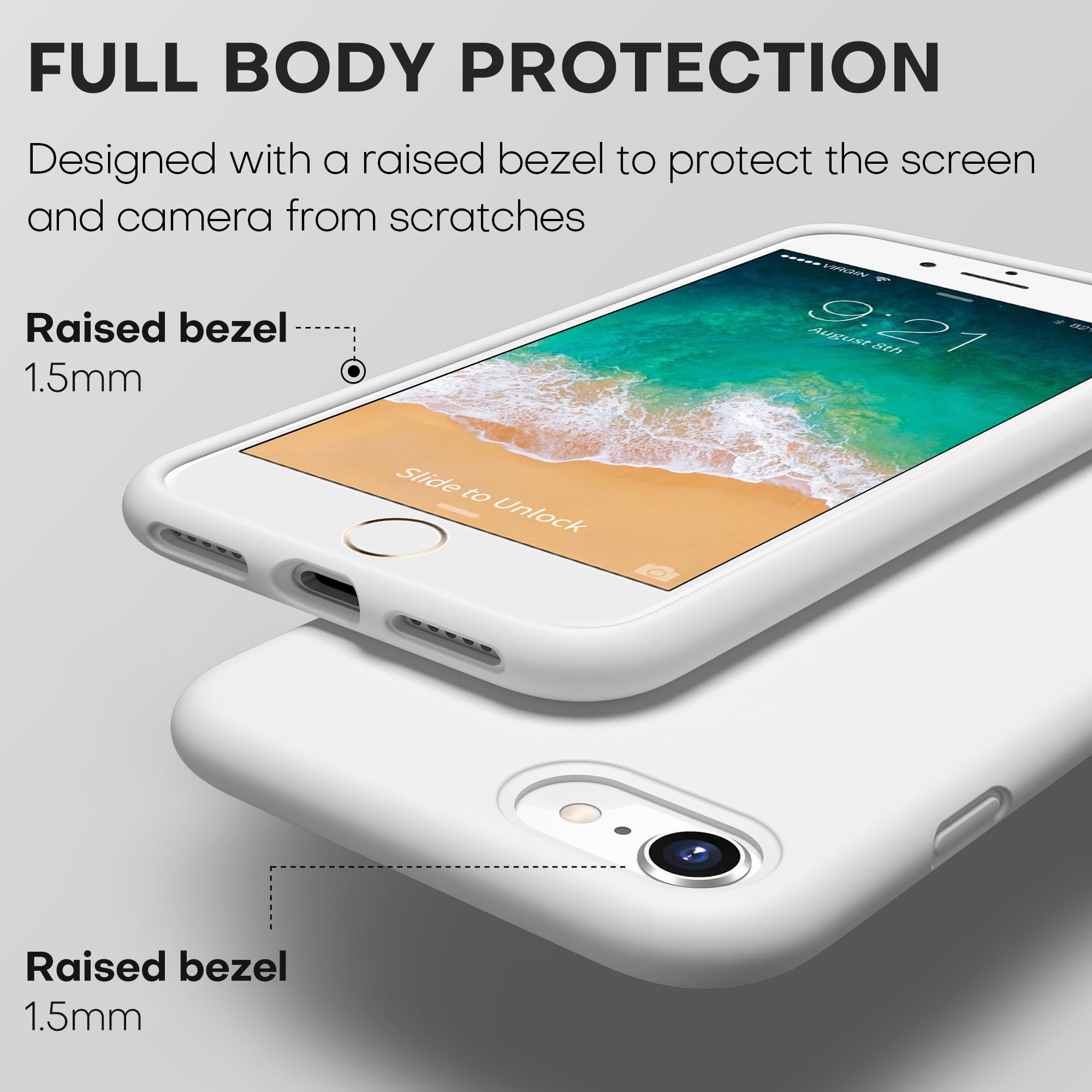 CellEver Funda de silicona ultra duradera para iPhone SE 2022/2020, iPhone 7/8, protección contra caídas de grado militar, 3 capas, ajuste delgado, funda ligera a prueba de golpes, forro de microfibra