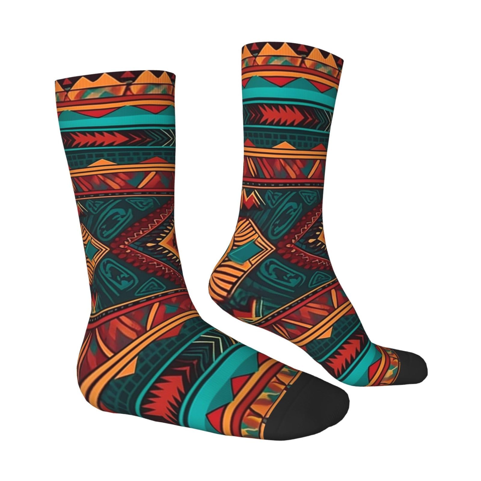 LZQPOEAS Ethnic Geometric Pattern Athletic Socks Unisex Cushioned Crew Socks Hiking Running Calf Sock Soft Above Ankle Sock