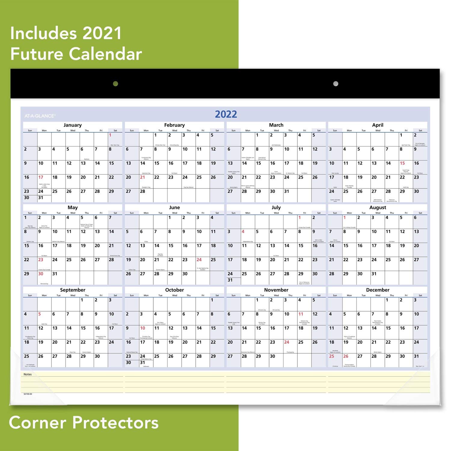 AT-A-GLANCE, Monatliche Schreibtischunterlage 2021, 55,9 x 43,2 cm, Standard, QuickNotes (SK7000021)