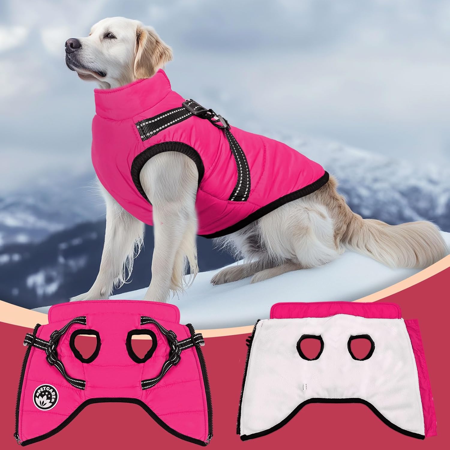 PETCARE Winter Dog Coat with Harness Built in Waterproof Dog Jackets Warm Pet Fleece Vest Windproof Snow Jacket Snowsuit Reflective Dogs Cold Weather Coats for Puppy Small Medium Large Dogs Cats - Image 6