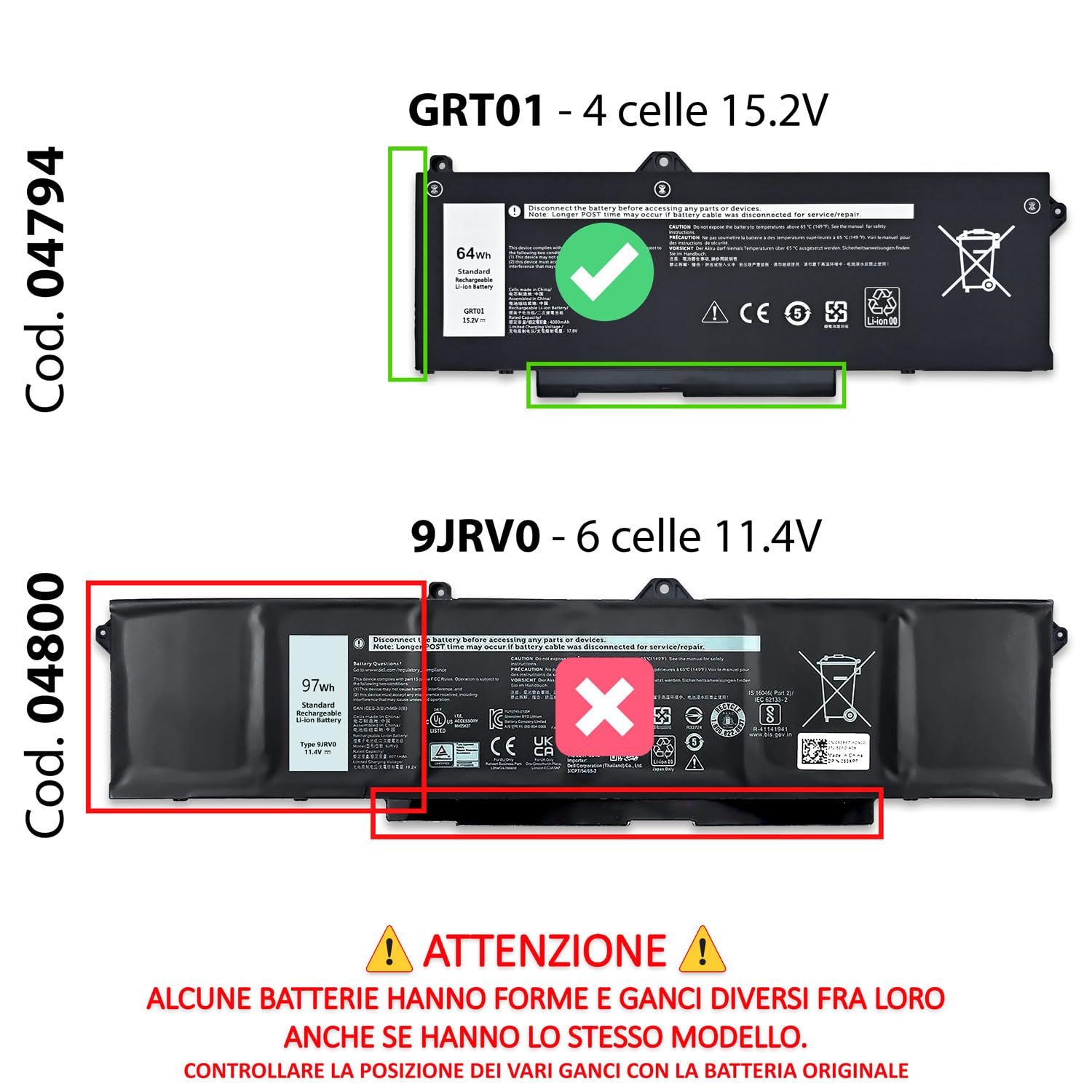 Batteria GRT01 compatibile con Dell Precision 3470, 3561 15.2V