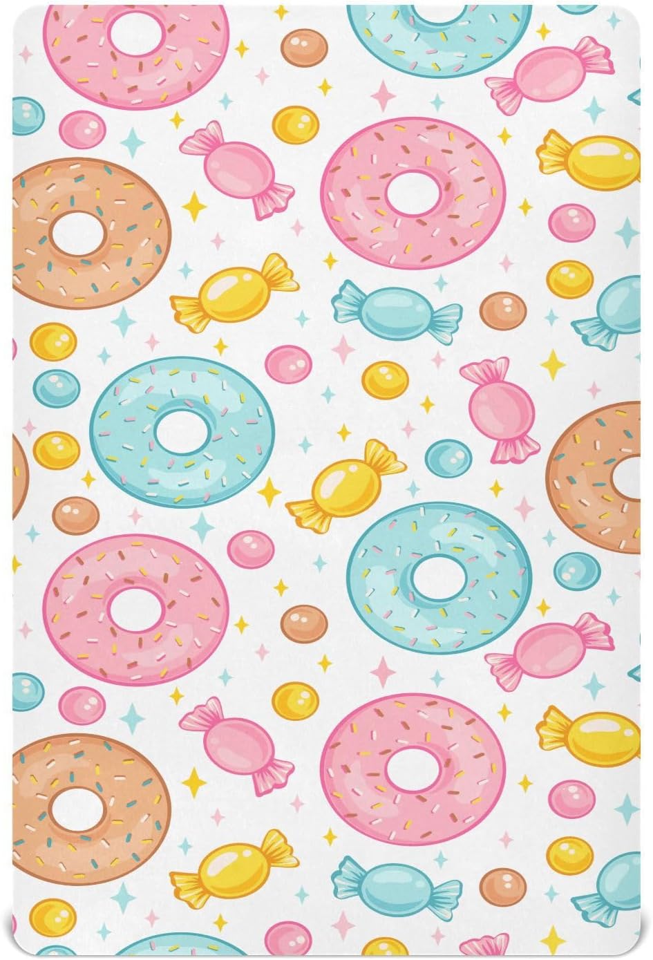 Fitted Crib Sheets Donuts and Candy Stretchy Portable Playard Sheets for Baby Toddler, Breathable Soft Mini Crib Mattress 52 x 28 in for Boys and Girls