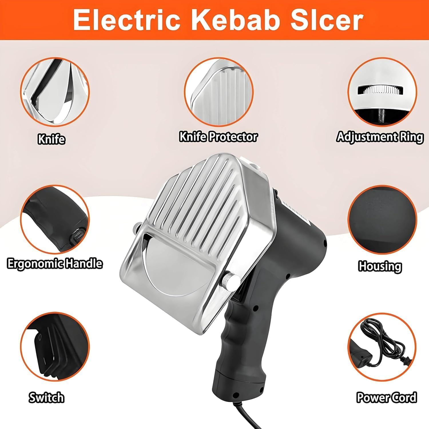 Trancheuse à Kebab électrique sans Fil avec Lames en Acier Inoxydable, Machine à trancher la Viande Professionnelle, épaisseur réglable de 0 à 8 mm pour Barbecue et Cuisine Domestique