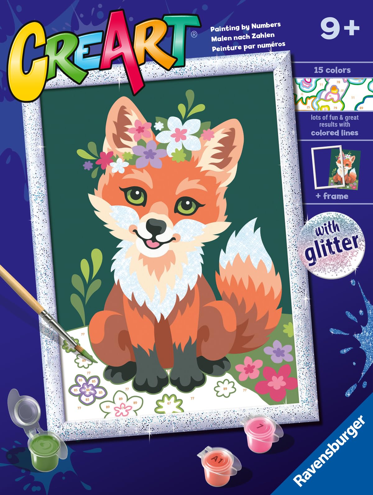 Ravensburger - CreArt Series D Classic: Lis z kwiatami, zestaw do malowania według liczb, Zawiera wstępnie wydrukowany stół, pędzel, kolory i akcesoria, kreatywna gra dla chłopców i dziewcząt 9+ lat